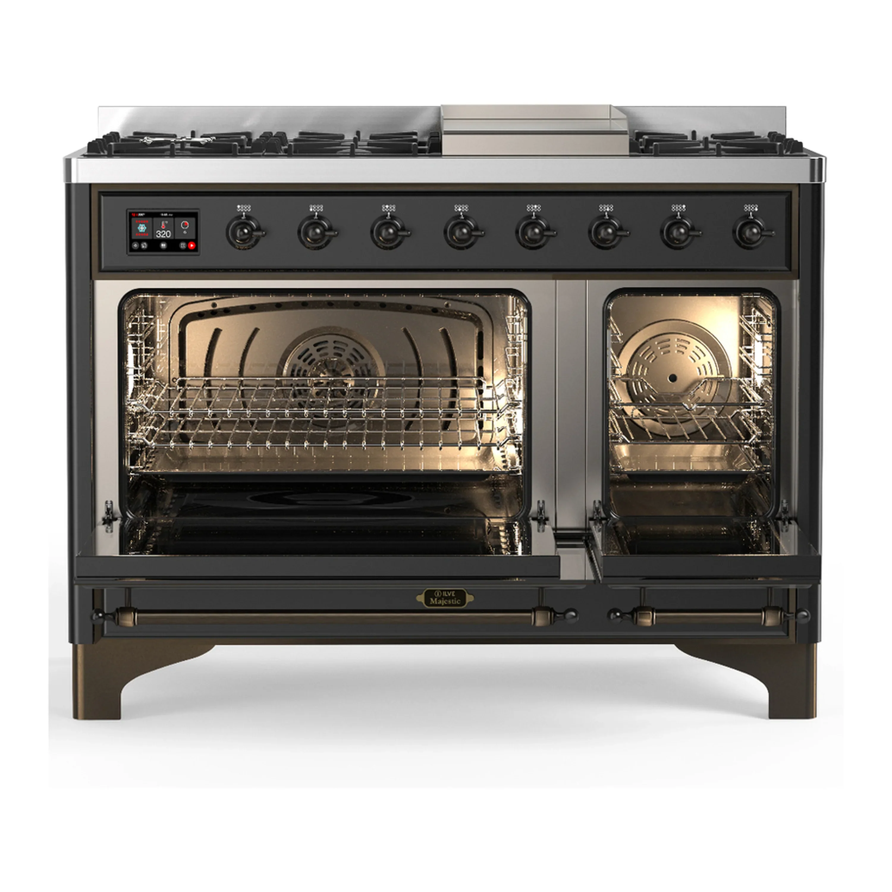 ILVE Majestic III 48-inch Dual Fuel Range with 5 Natural Gas Burner, Griddle and Solid Door Electric Oven in Graphite Matte with Burnished Trim (UM48FQNR3MGB) - Image 6