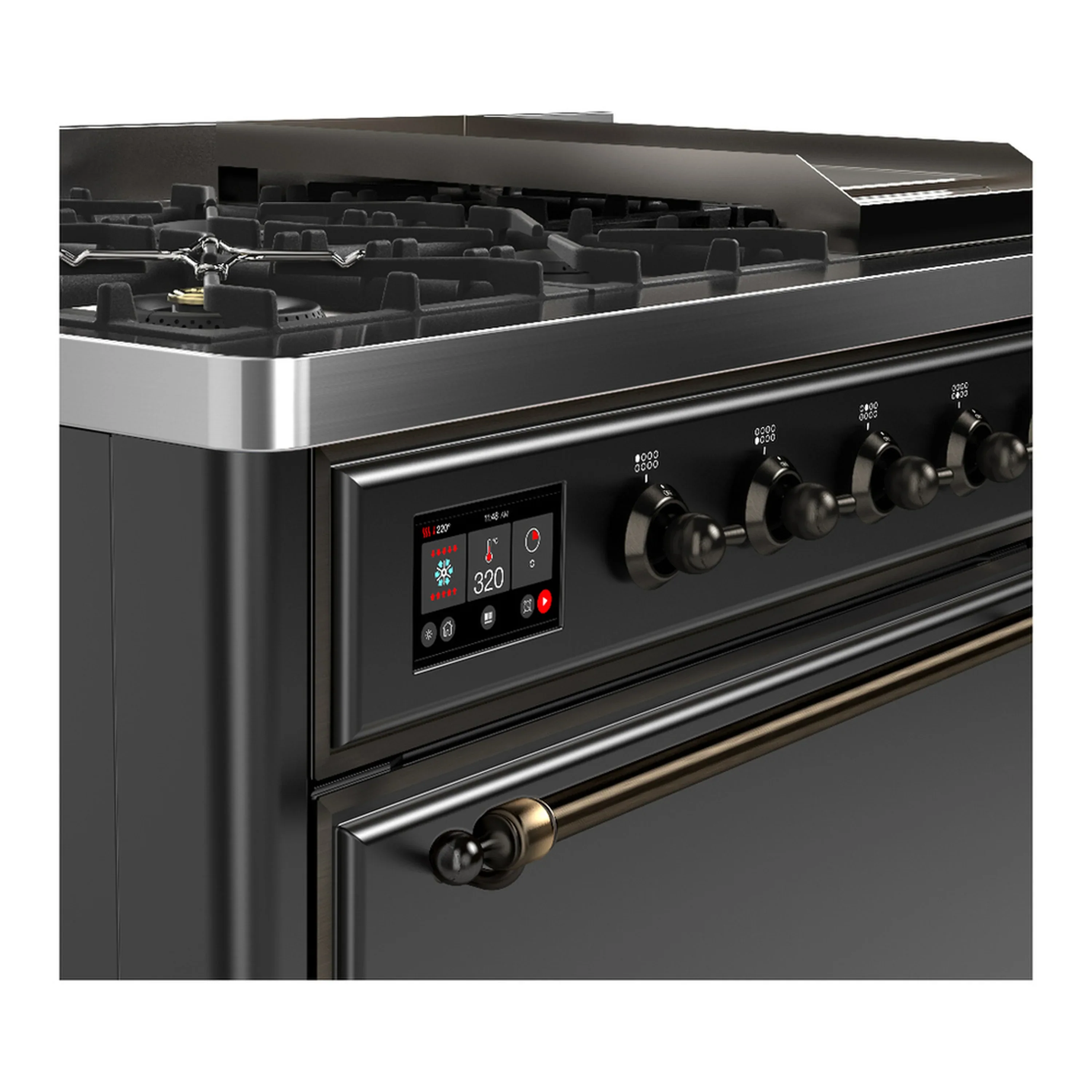 ILVE Majestic III 48-inch Dual Fuel Range with 5 Natural Gas Burner, Griddle and Solid Door Electric Oven in Graphite Matte with Burnished Trim (UM48FQNR3MGB) - Image 7