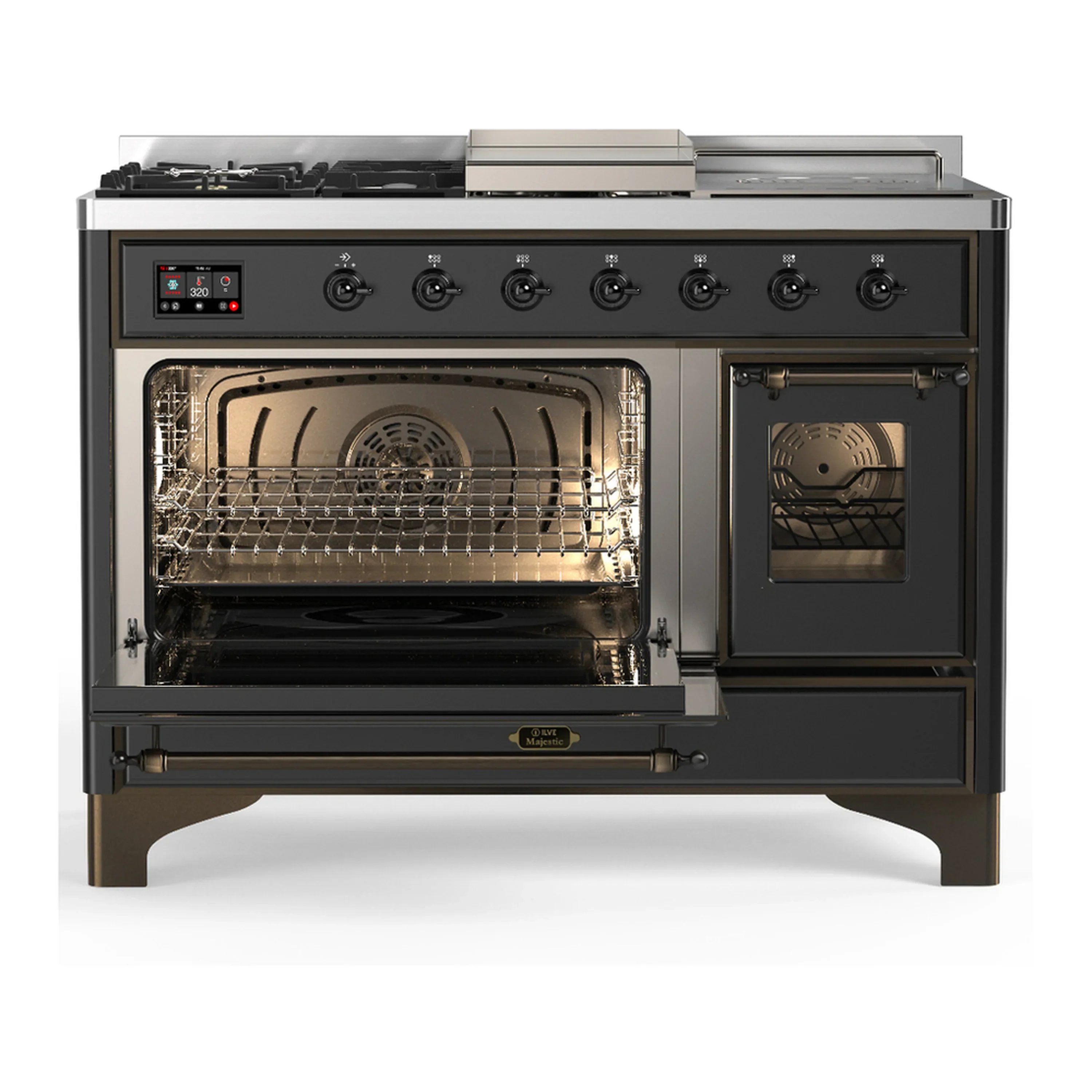 ILVE Majestic III 48-inch Dual Fuel Range with 5 Natural Gas Burner, Griddle, French Top and Triple Glass Door Electric Oven in Graphite Matte with Burnished Trim (UM48FSNR3MGB) - Image 5
