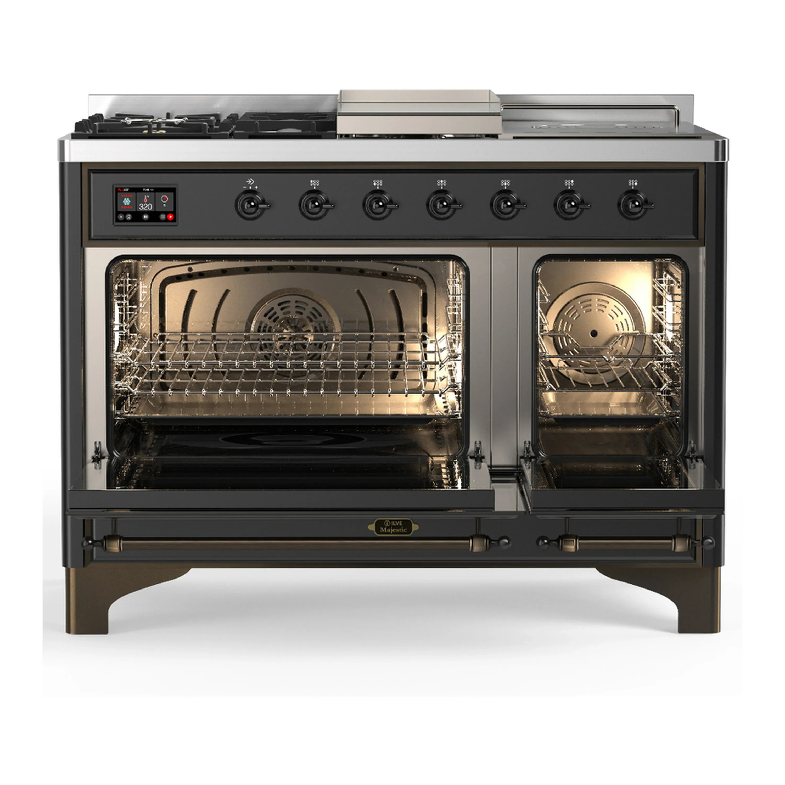 ILVE Majestic III 48-inch Dual Fuel Range with 5 Liquid Propane Burner, Griddle, French Top and Triple Glass Door Electric Oven in Graphite Matte with Burnished Trim (UM48FSNR3MGBLP) - Image 6