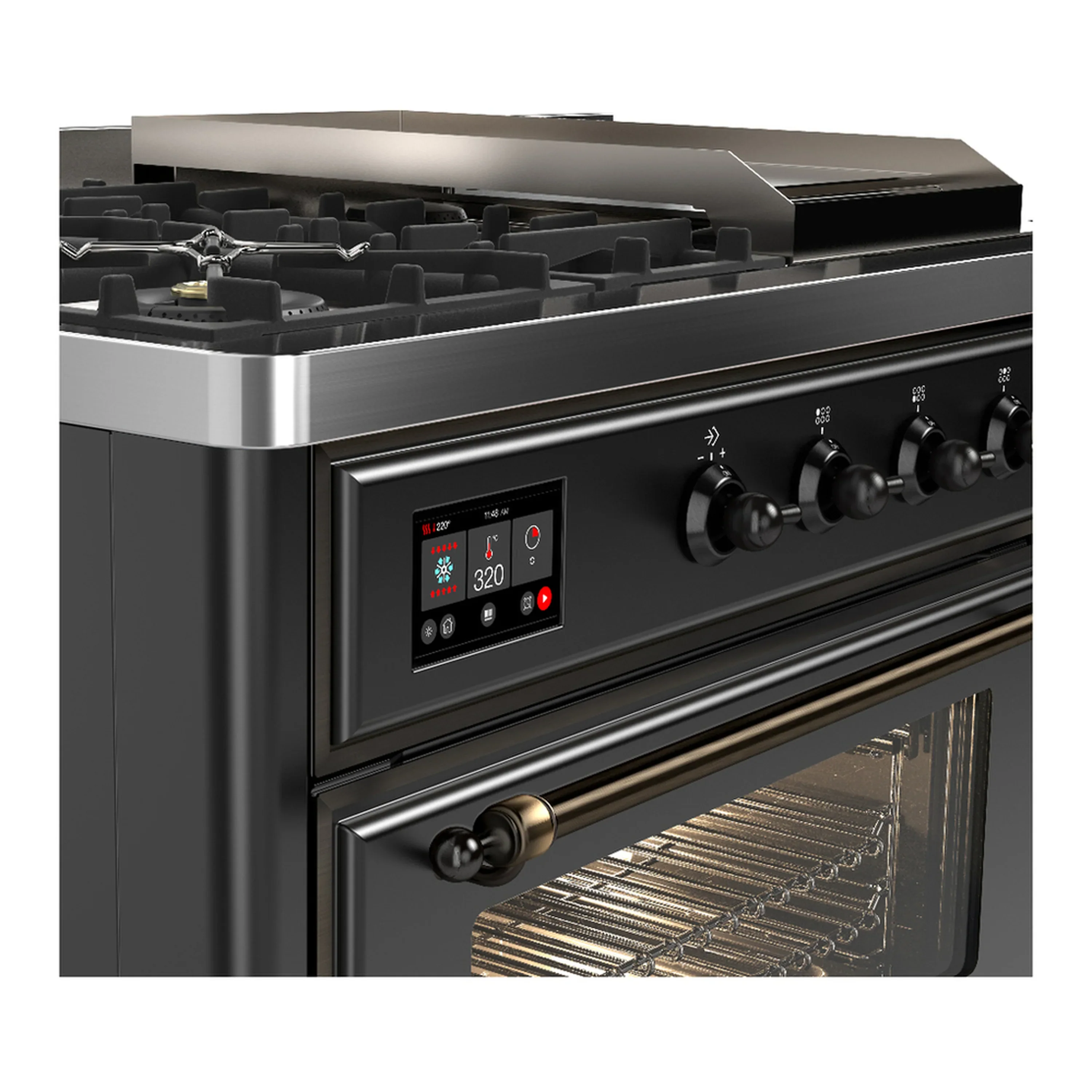 ILVE Majestic III 48-inch Dual Fuel Range with 5 Liquid Propane Burner, Griddle, French Top and Triple Glass Door Electric Oven in Graphite Matte with Burnished Trim (UM48FSNR3MGBLP) - Image 7