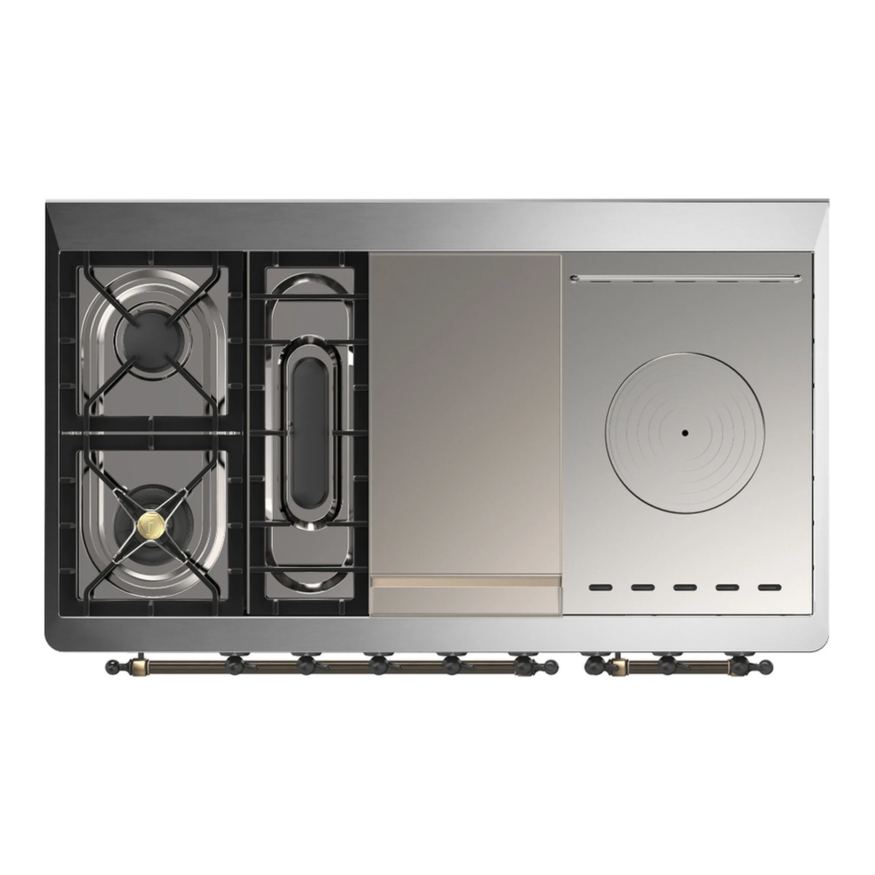 ILVE Majestic III 48-inch Dual Fuel Range with 5 Natural Gas Burner, Griddle, French Top and Solid Door Electric Oven in Graphite Matte with Burnished Trim (UM48FSQNR3MGB) - Image 2