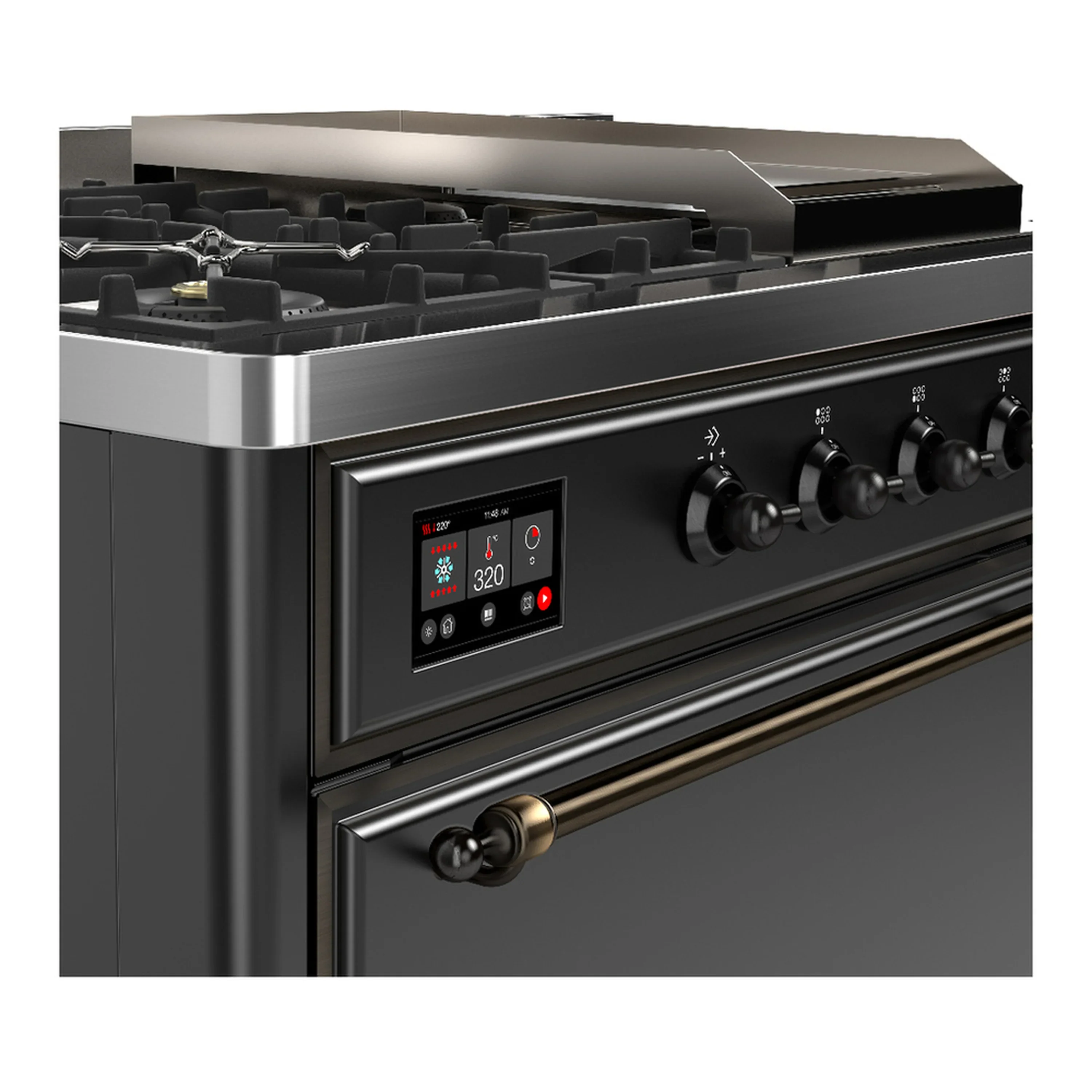 ILVE Majestic III 48-inch Dual Fuel Range with 5 Natural Gas Burner, Griddle, French Top and Solid Door Electric Oven in Graphite Matte with Burnished Trim (UM48FSQNR3MGB) - Image 7