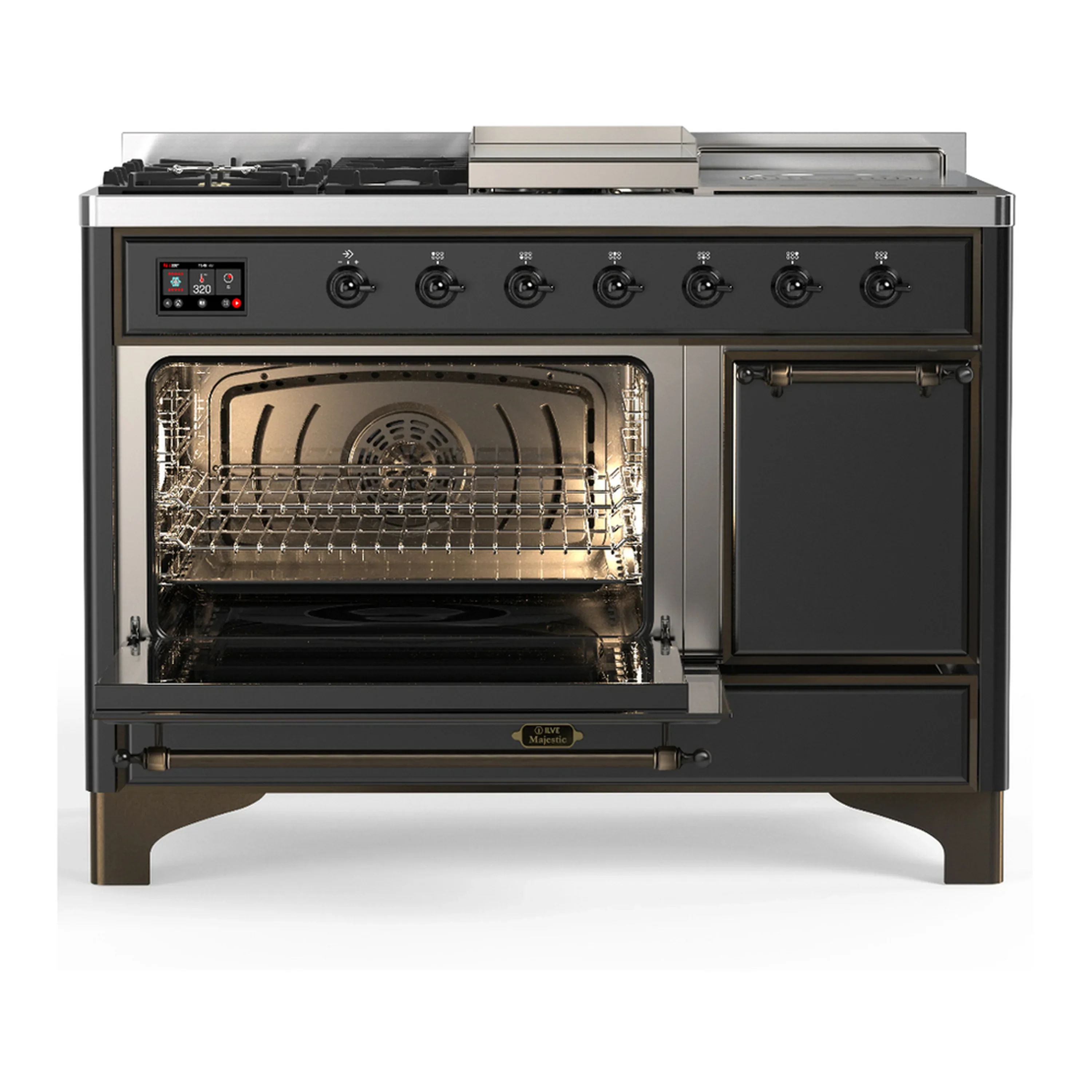 ILVE Majestic III 48-inch Dual Fuel Range with 5 Liquid Propane Burner, Griddle, French Top and Solid Door Electric Oven in Graphite Matte with Burnished Trim (UM48FSQNR3MGBLP) - Image 5