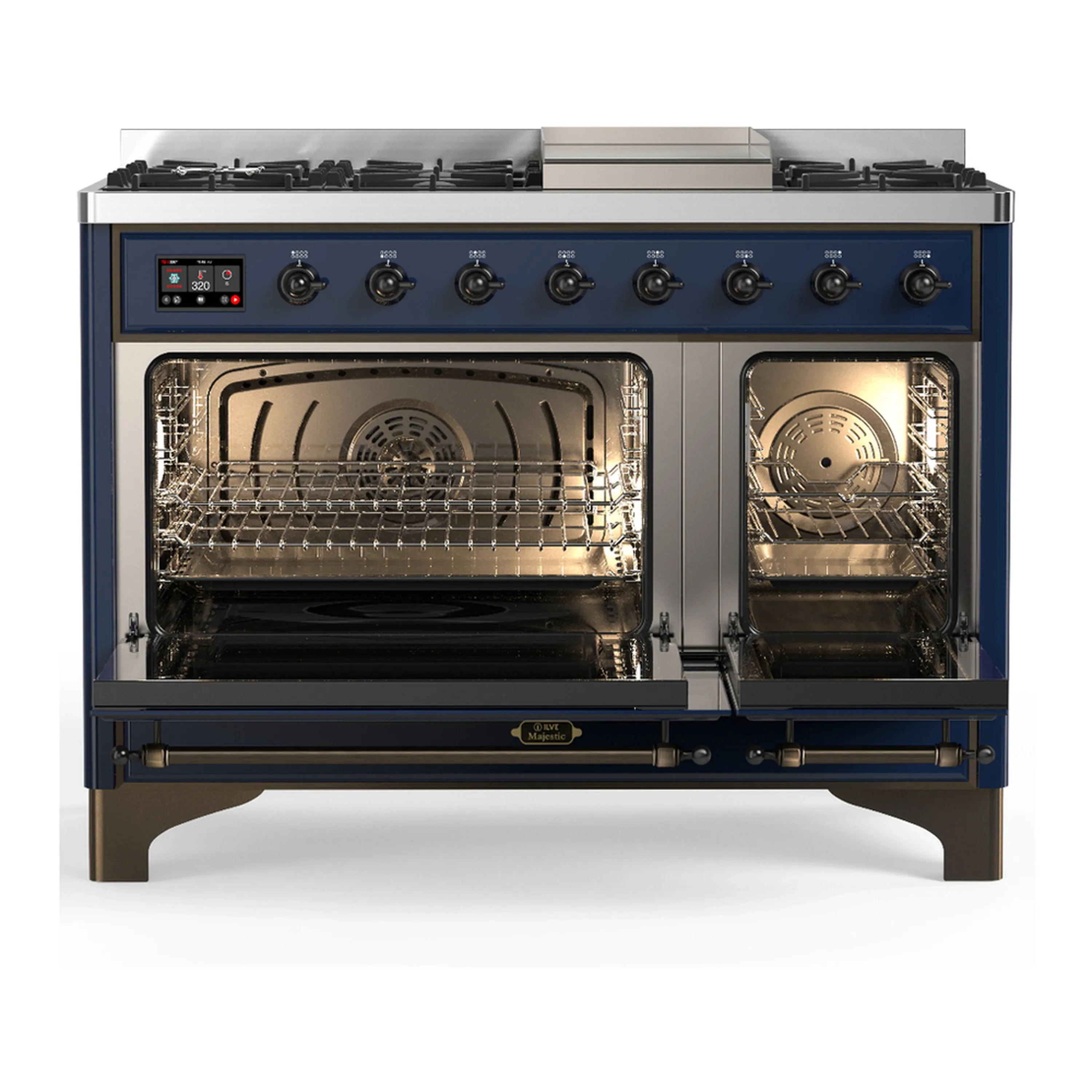 ILVE Majestic III 48-inch Dual Fuel Range with 5 Natural Gas Burner, Griddle and Solid Door Electric Oven in Midnight Blue with Burnished Trim (UM48FQNR3MBB) - Image 6