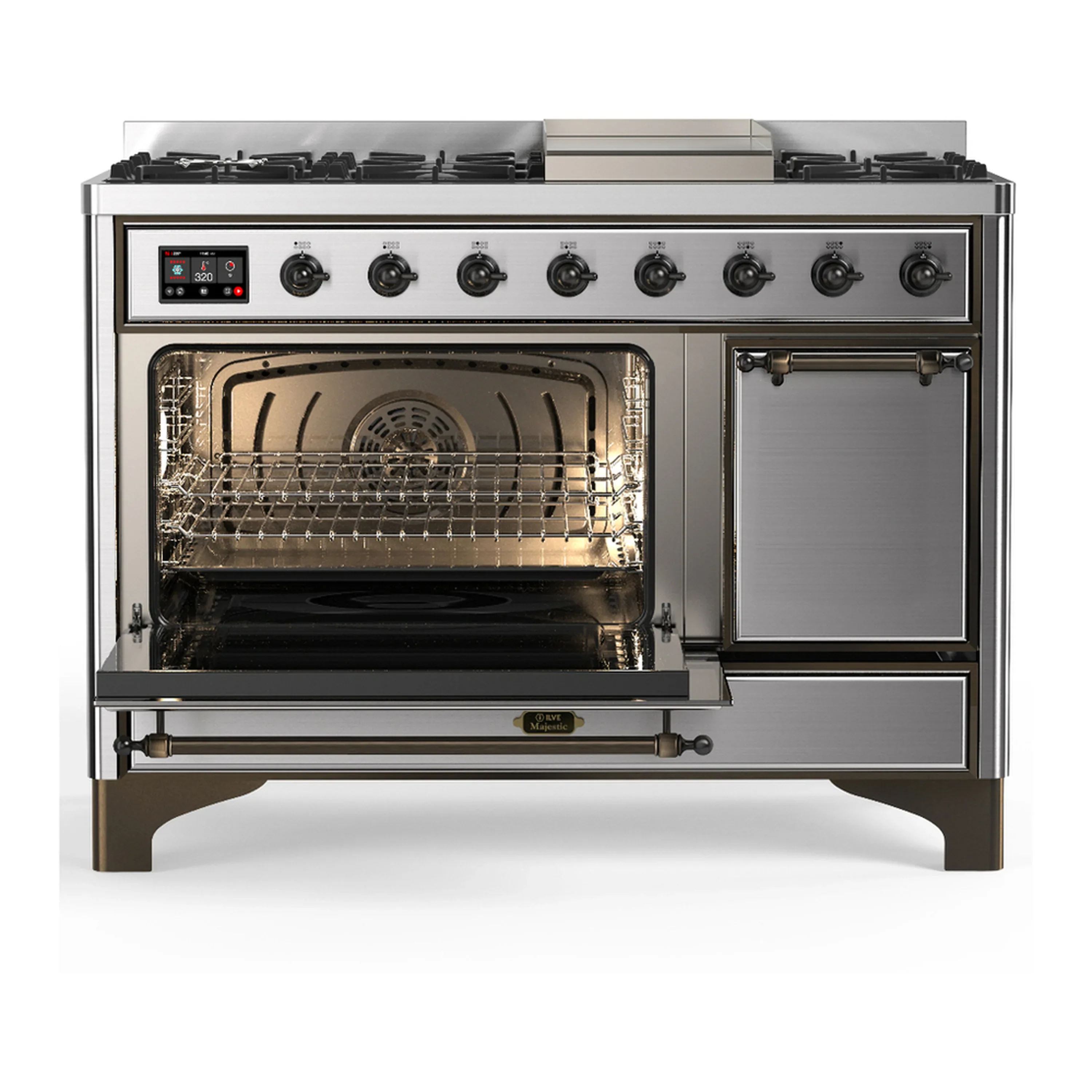 ILVE Majestic III 48-inch Dual Fuel Range with 5 Liquid Propane Burner, Griddle and Solid Door Electric Oven in Stainless Steel with Burnished Trim (UM48FQNR3SSBLP) - Image 5