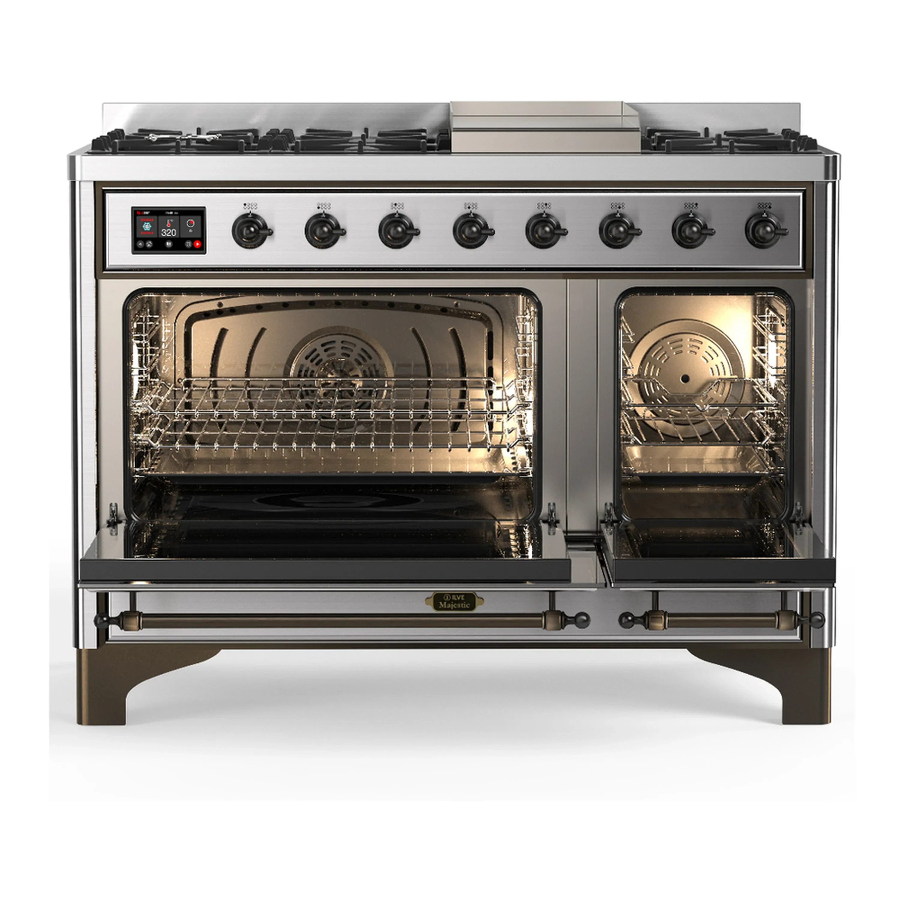 ILVE Majestic III 48-inch Dual Fuel Range with 5 Liquid Propane Burner, Griddle and Solid Door Electric Oven in Stainless Steel with Burnished Trim (UM48FQNR3SSBLP) - Image 6