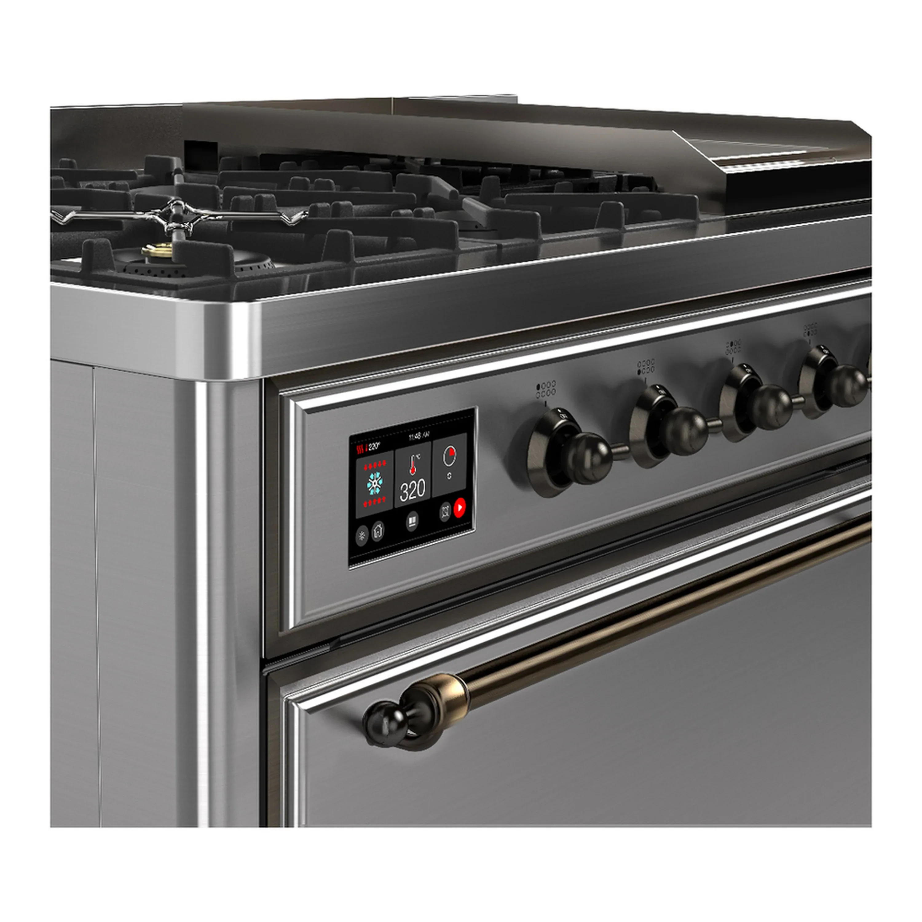 ILVE Majestic III 48-inch Dual Fuel Range with 5 Liquid Propane Burner, Griddle and Solid Door Electric Oven in Stainless Steel with Burnished Trim (UM48FQNR3SSBLP) - Image 7