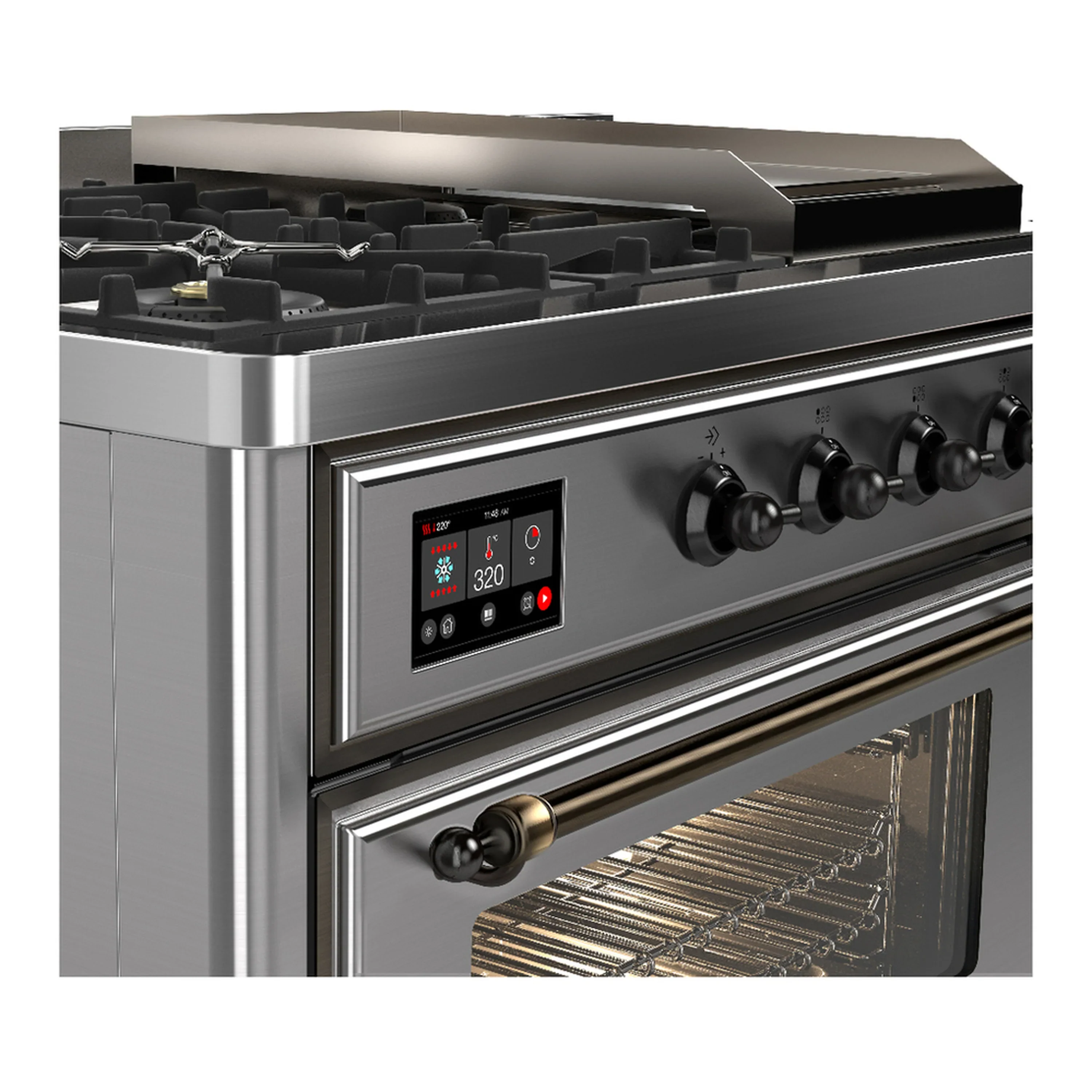 ILVE Majestic III 48-inch Dual Fuel Range with 5 Natural Gas Burner, Griddle, French Top and Triple Glass Door Electric Oven in Stainless Steel with Burnished Trim (UM48FSNR3SSB) - Image 7