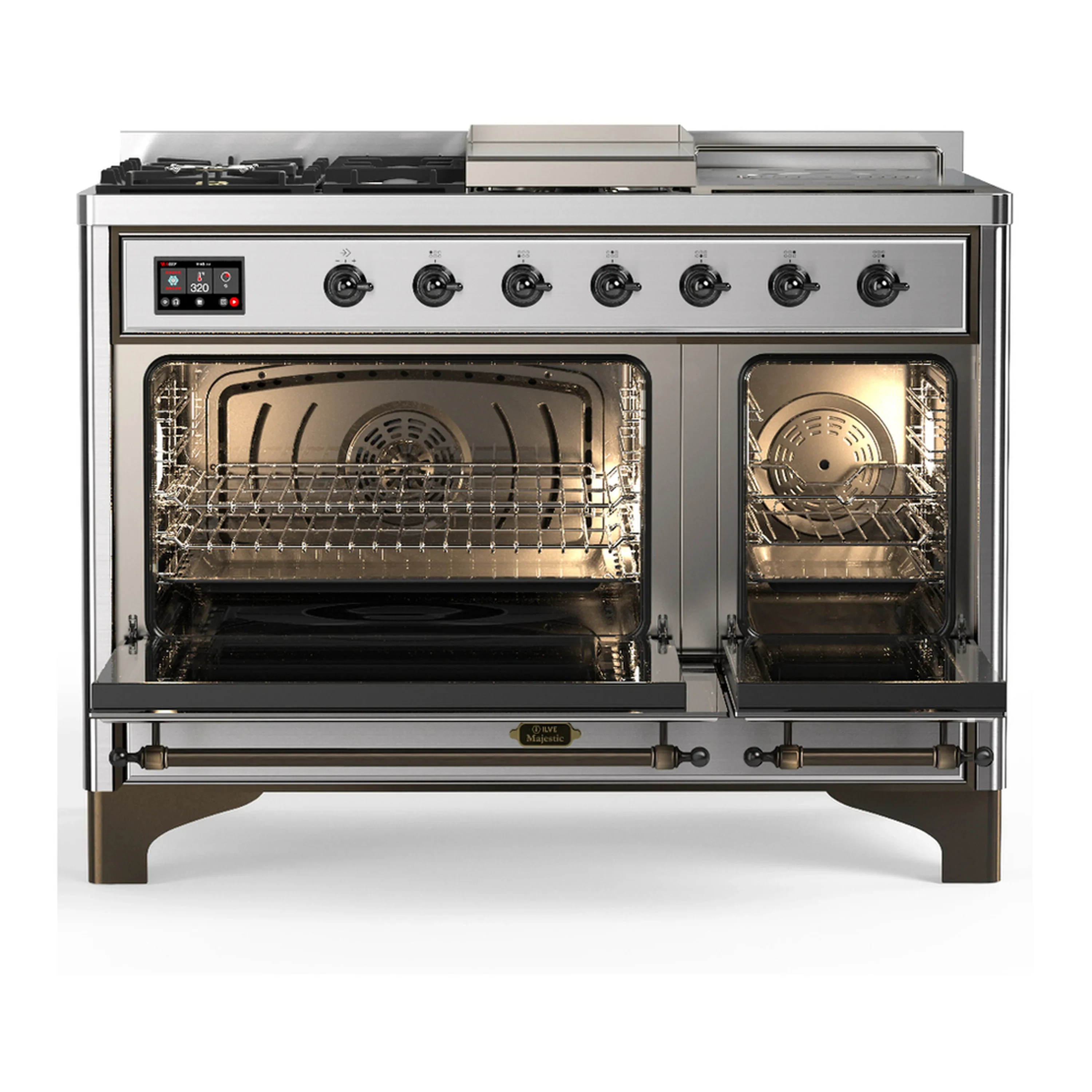 ILVE Majestic III 48-inch Dual Fuel Range with 5 Liquid Propane Burner, Griddle, French Top and Triple Glass Door Electric Oven in Stainless Steel with Burnished Trim (UM48FSNR3SSBLP) - Image 6