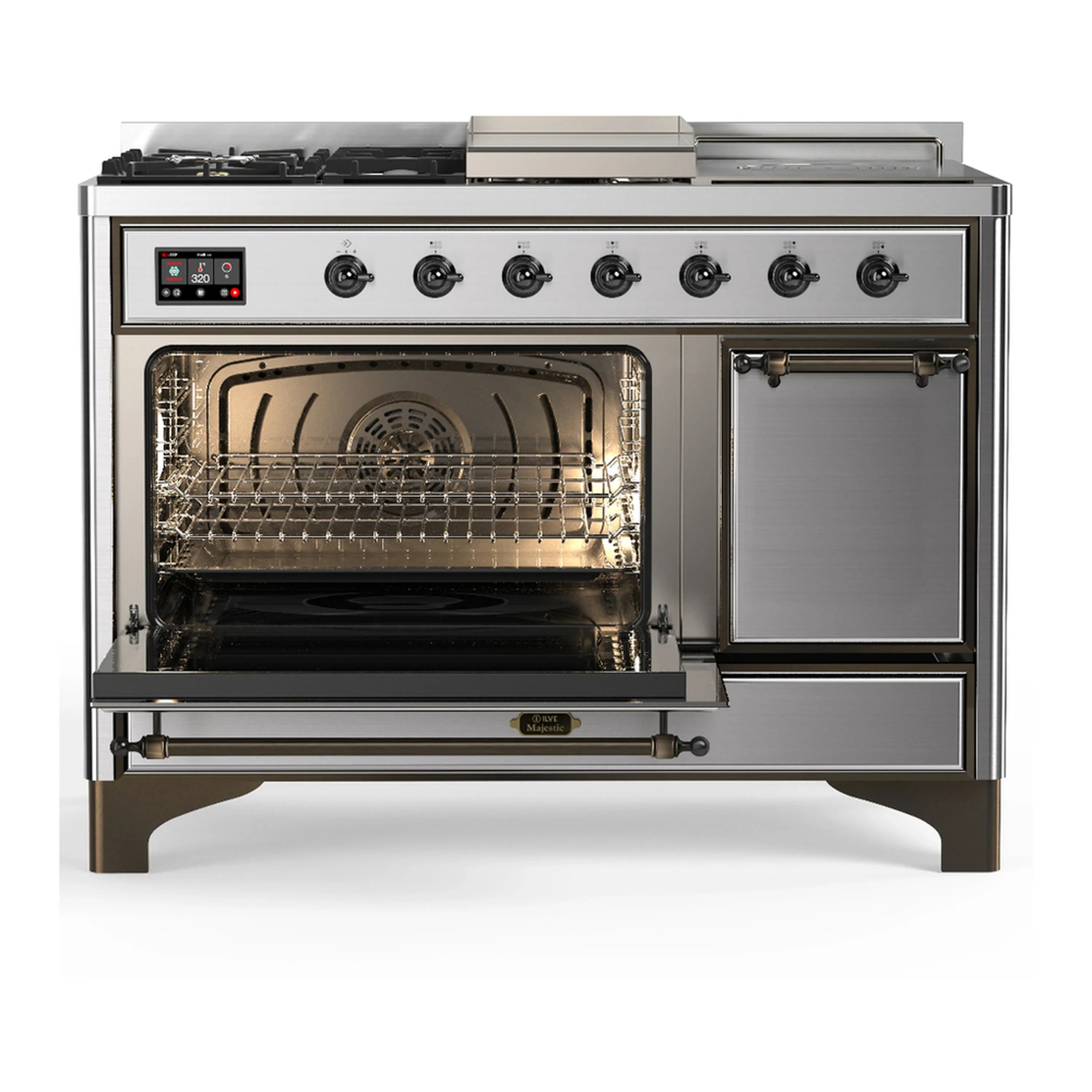 ILVE Majestic III 48-inch Dual Fuel Range with 5 Liquid Propane Burner, Griddle, French Top and Solid Door Electric Oven in Stainless Steel with Burnished Trim (UM48FSQNR3SSBLP) - Image 5