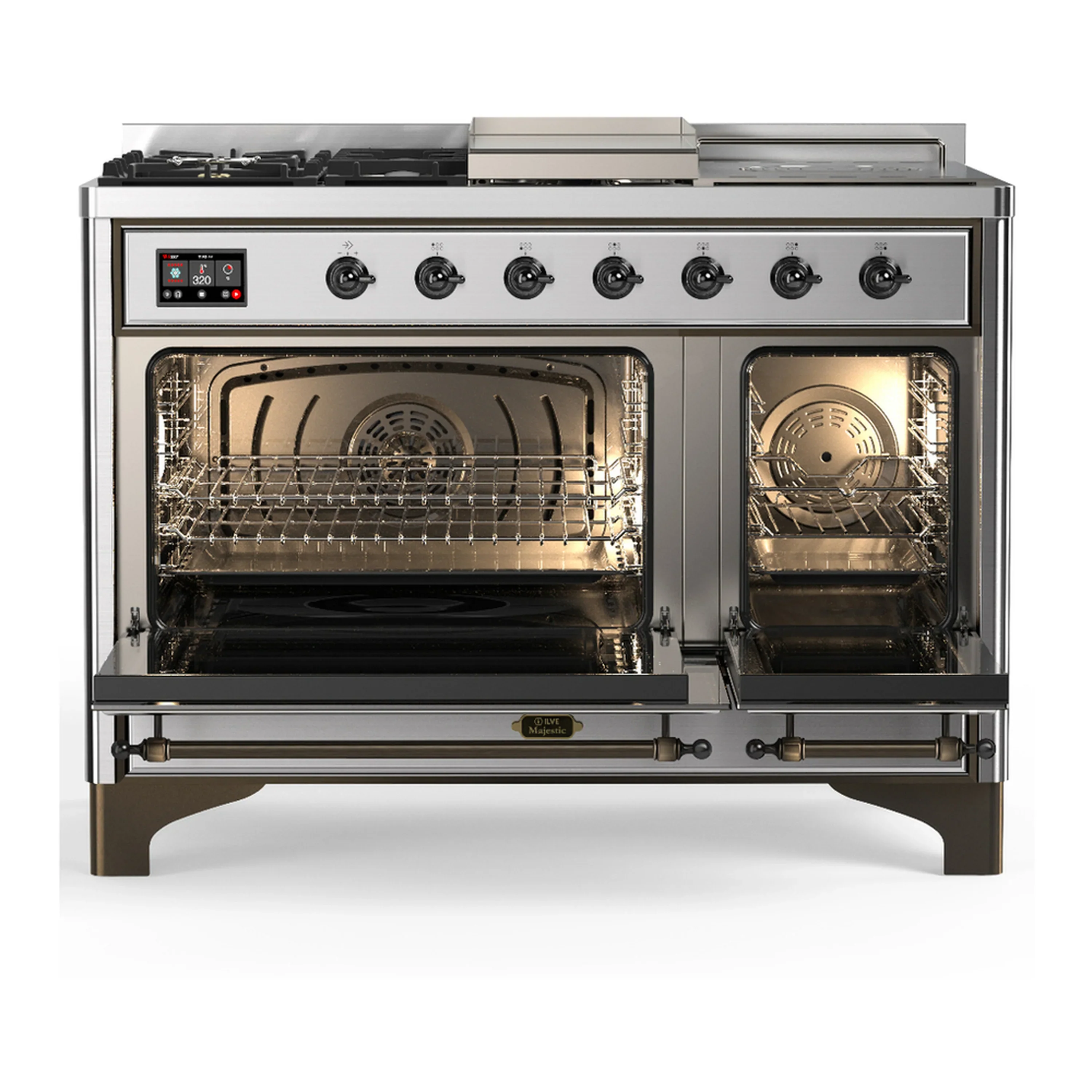 ILVE Majestic III 48-inch Dual Fuel Range with 5 Liquid Propane Burner, Griddle, French Top and Solid Door Electric Oven in Stainless Steel with Burnished Trim (UM48FSQNR3SSBLP) - Image 6