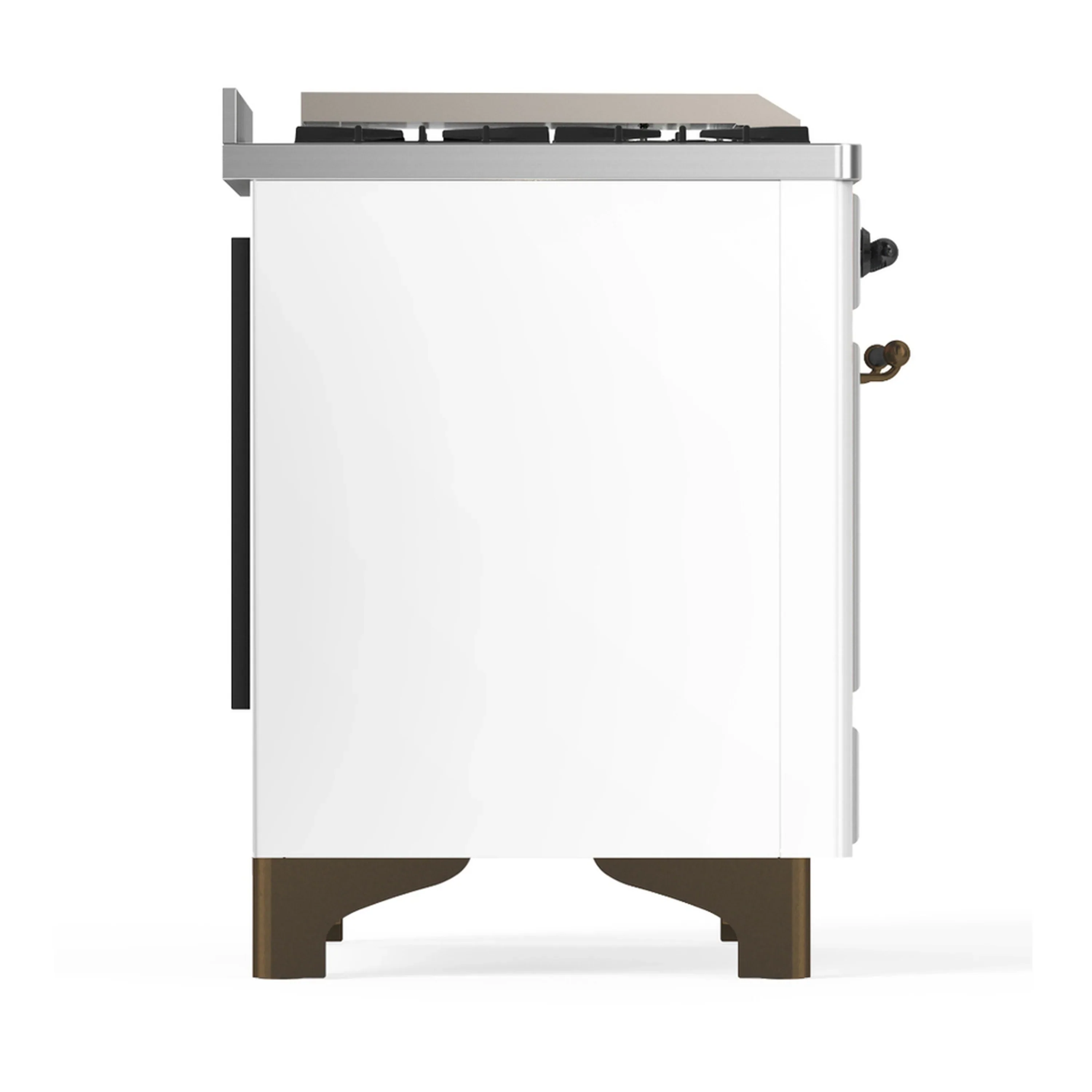 ILVE Majestic III 48-inch Dual Fuel Range with 5 Natural Gas Burner, Griddle and Triple Glass Door Electric Oven in White with Burnished Trim (UM48FNR3WHB) - Image 8