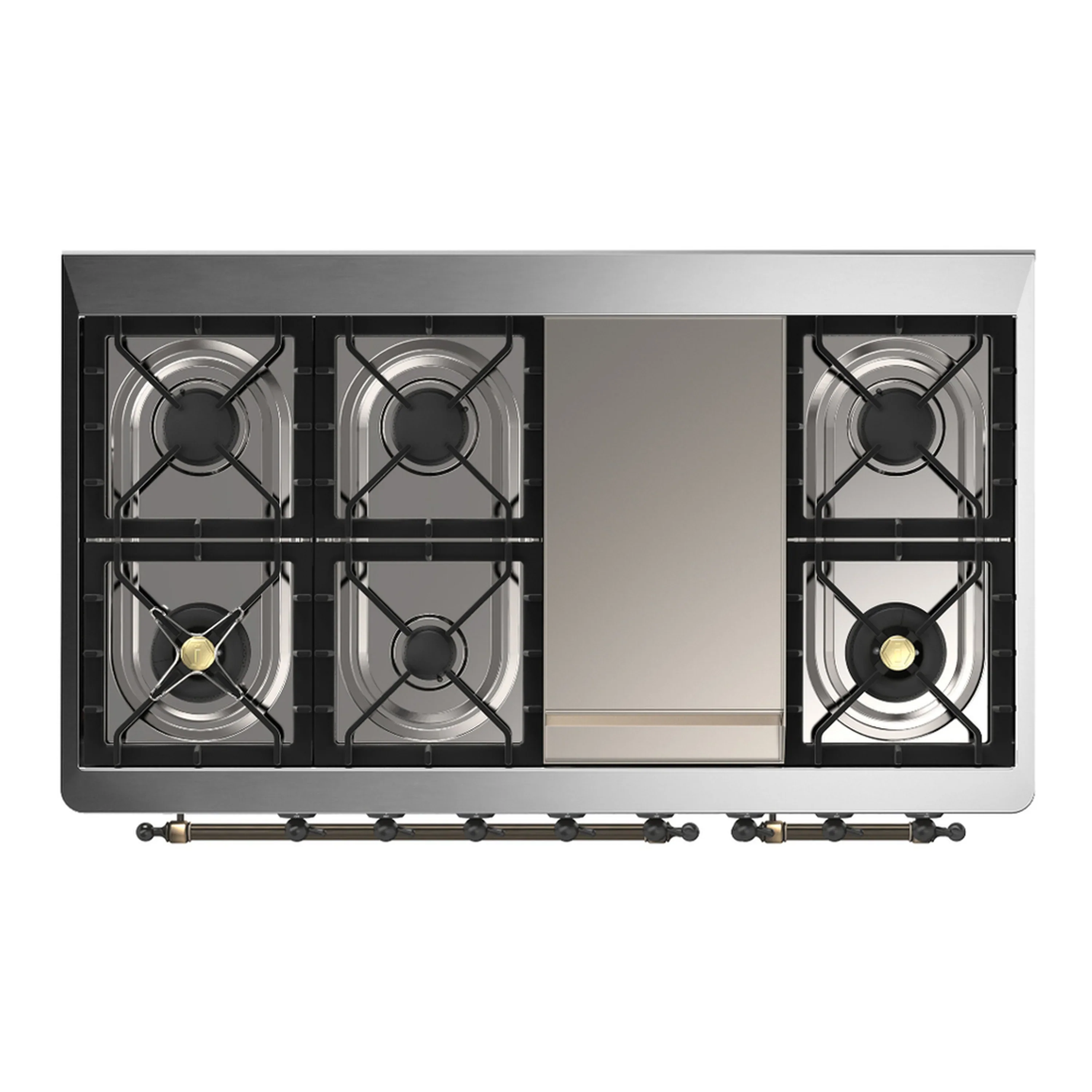 ILVE Majestic III 48-inch Dual Fuel Range with 5 Natural Gas Burner, Griddle and Solid Door Electric Oven in White with Burnished Trim (UM48FQNR3WHB) - Image 2