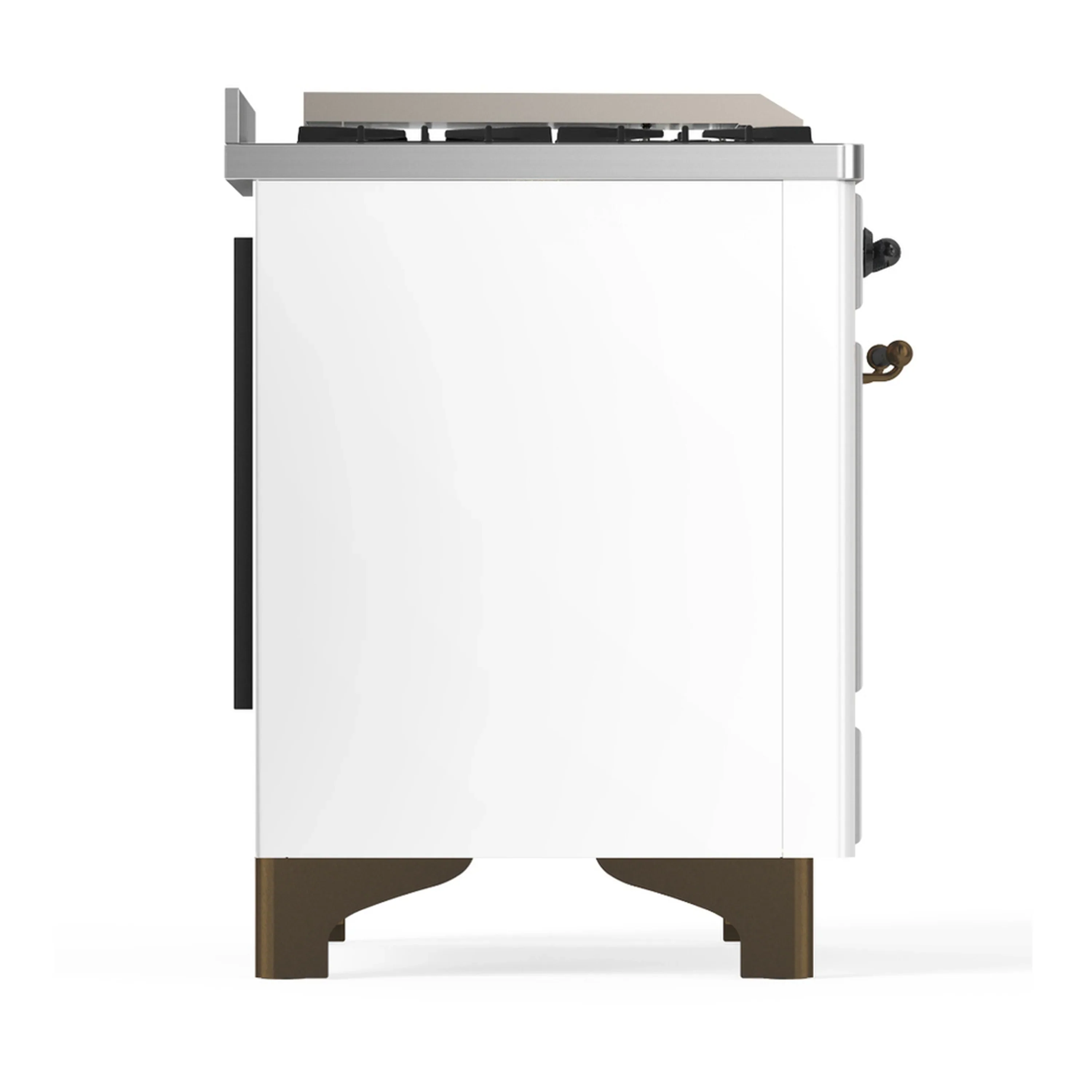 ILVE Majestic III 48-inch Dual Fuel Range with 5 Natural Gas Burner, Griddle and Solid Door Electric Oven in White with Burnished Trim (UM48FQNR3WHB) - Image 8