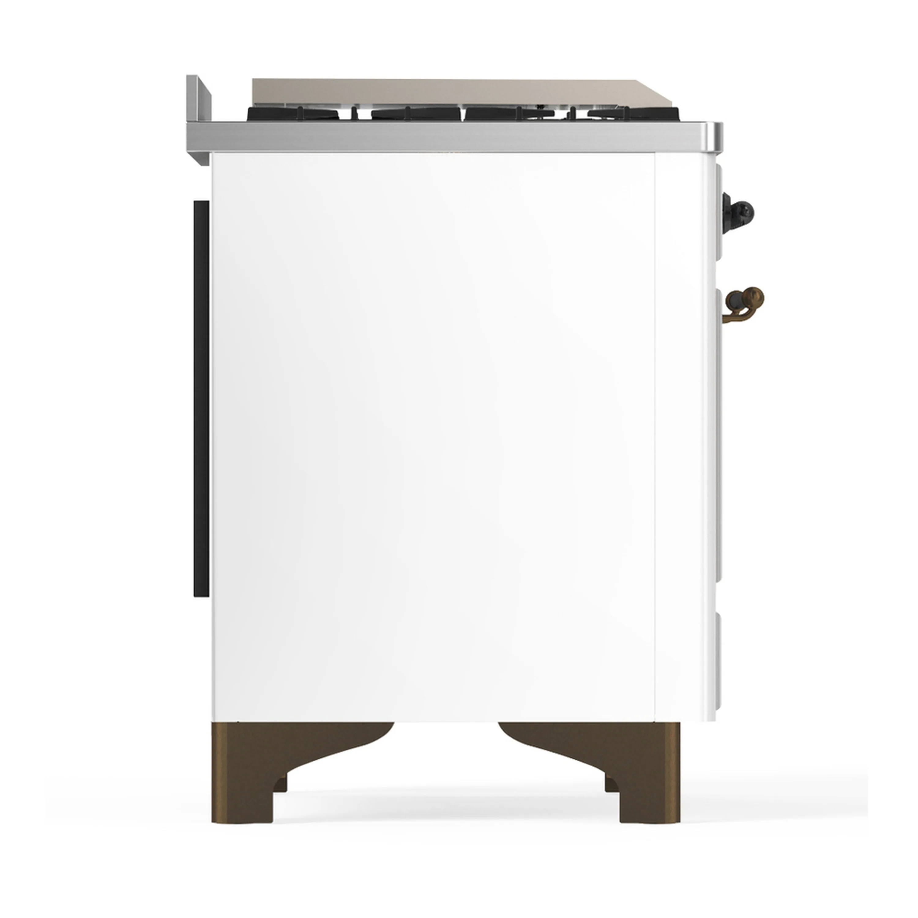 ILVE Majestic III 48-inch Dual Fuel Range with 5 Natural Gas Burner, Griddle, French Top and Triple Glass Door Electric Oven in White with Burnished Trim (UM48FSNR3WHB) - Image 8