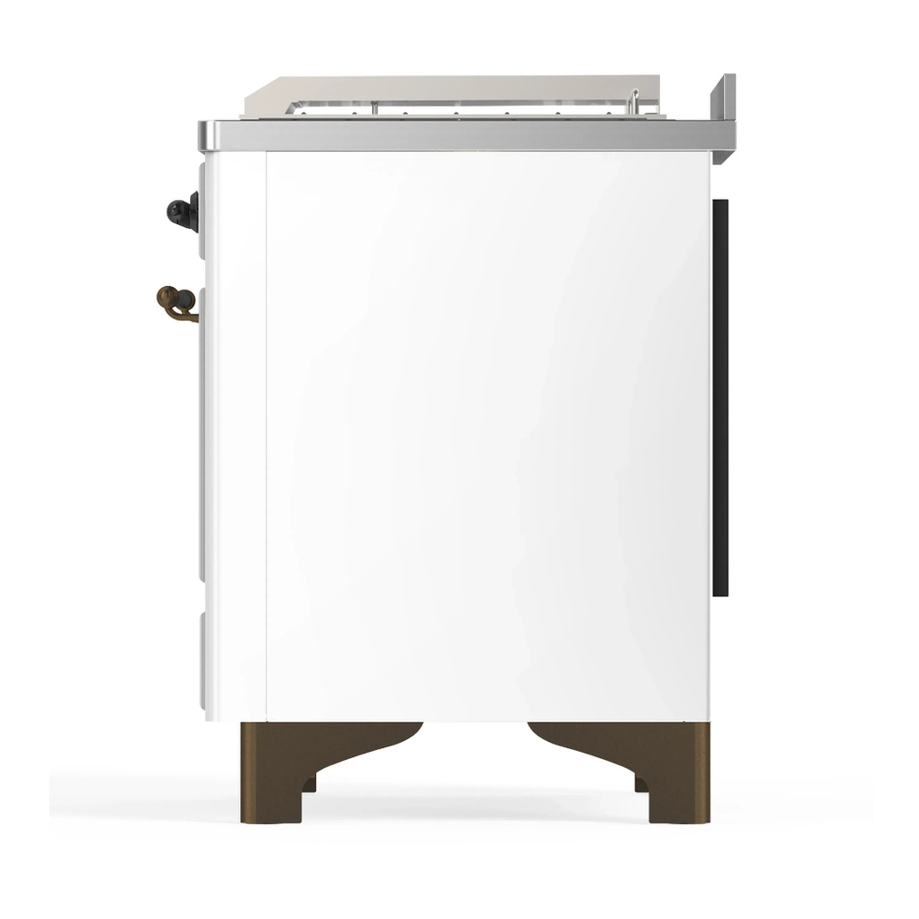 ILVE Majestic III 48-inch Dual Fuel Range with 5 Natural Gas Burner, Griddle, French Top and Triple Glass Door Electric Oven in White with Burnished Trim (UM48FSNR3WHB) - Image 9