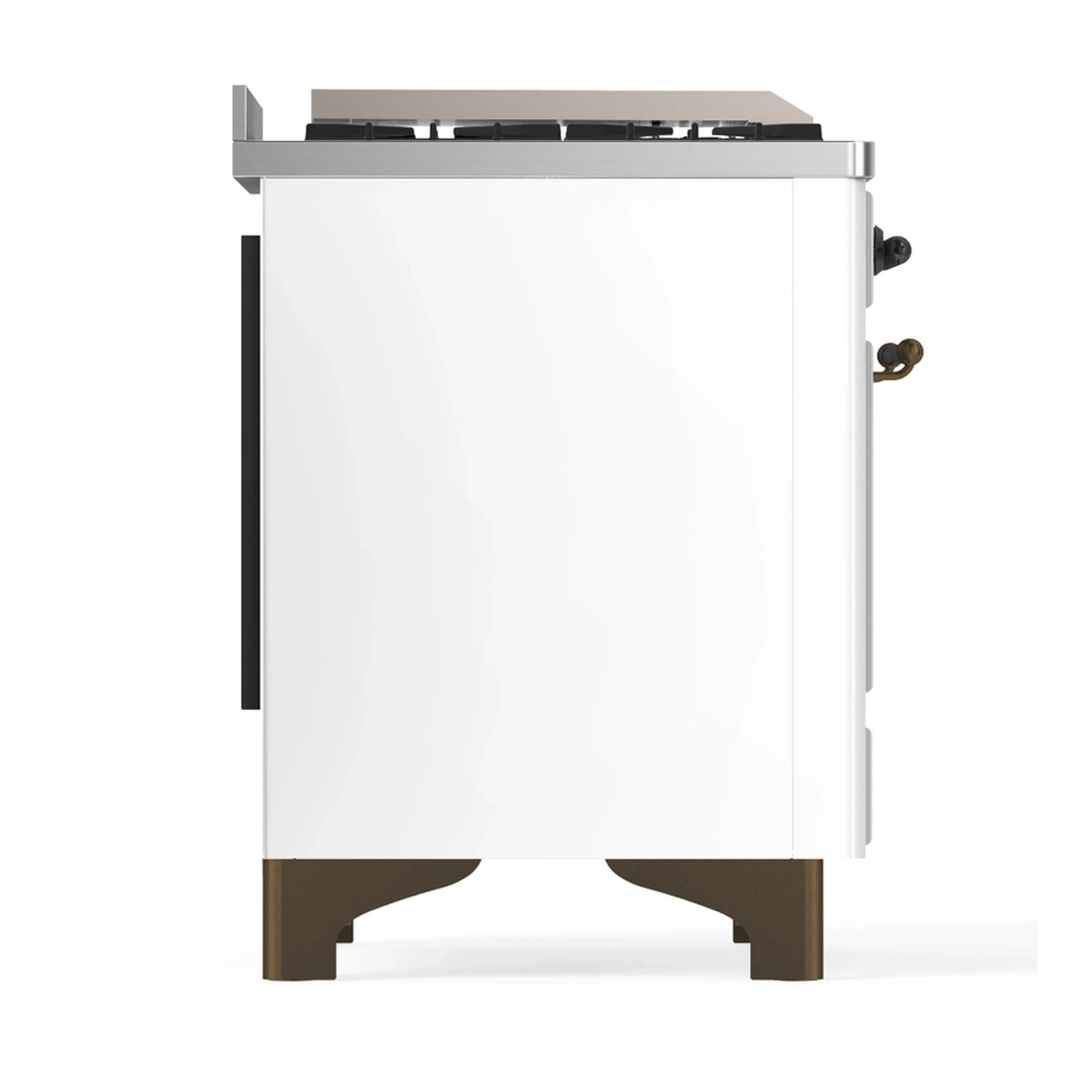 ILVE Majestic III 48-inch Dual Fuel Range with 5 Natural Gas Burner, Griddle, French Top and Solid Door Electric Oven in White with Burnished Trim (UM48FSQNR3WHB) - Image 8