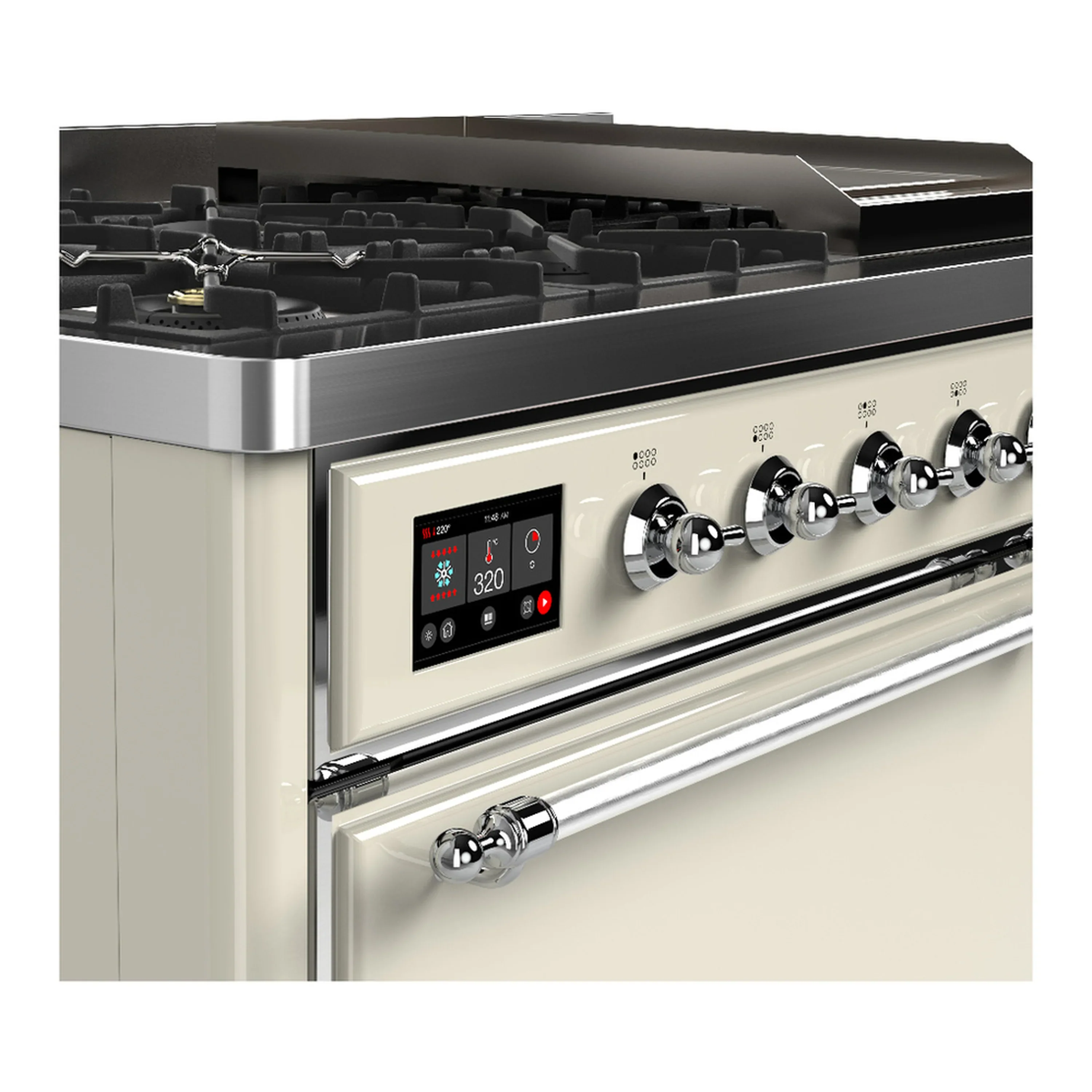 ILVE Majestic III 48-inch Dual Fuel Range with 5 Natural Gas Burner, Griddle and Solid Door Electric Oven in Antique White with Chrome Trim (UM48FQNR3AWC) - Image 7