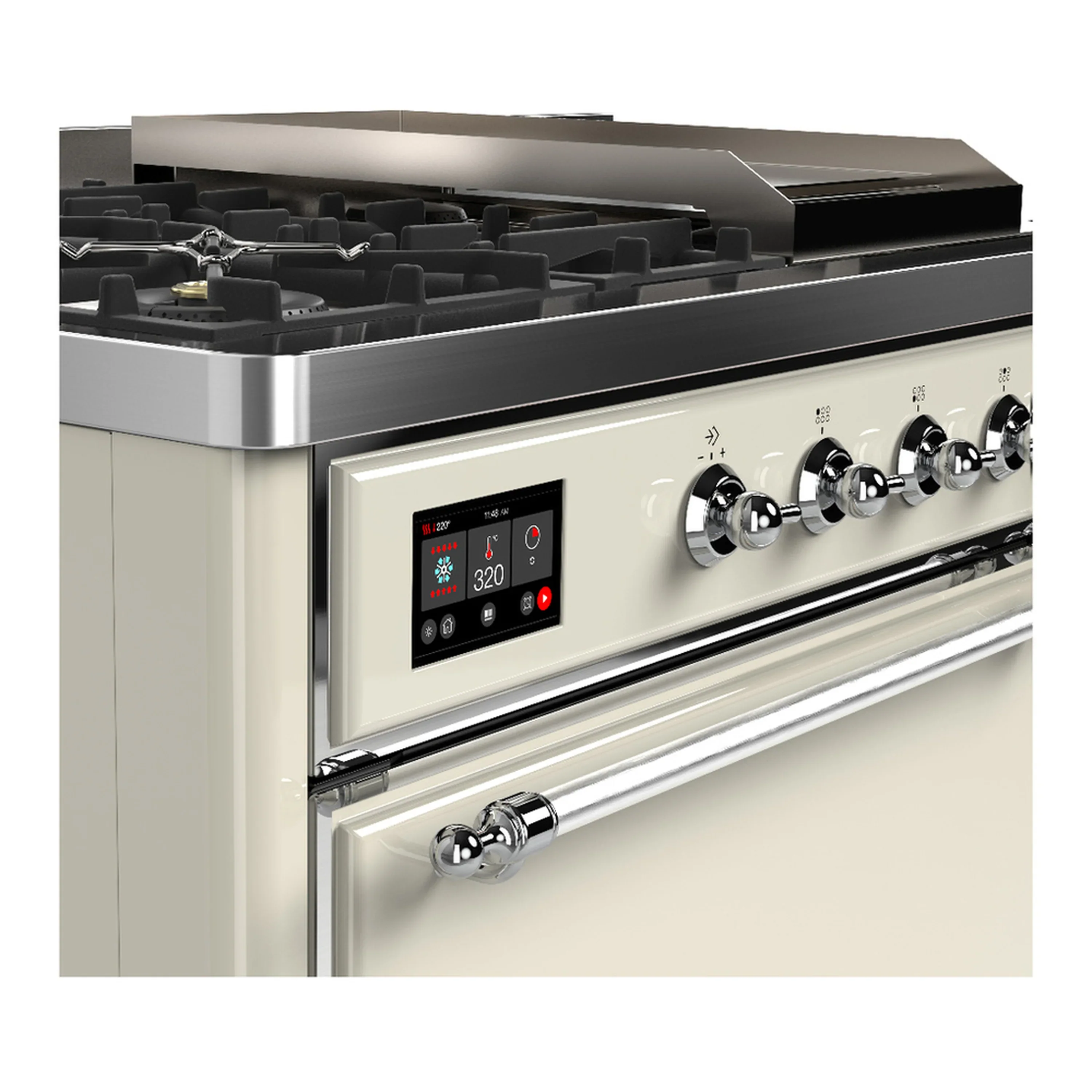 ILVE Majestic III 48-inch Dual Fuel Range with 5 Liquid Propane Burner, Griddle, French Top and Solid Door Electric Oven in Antique White with Chrome Trim (UM48FSQNR3AWCLP) - Image 7