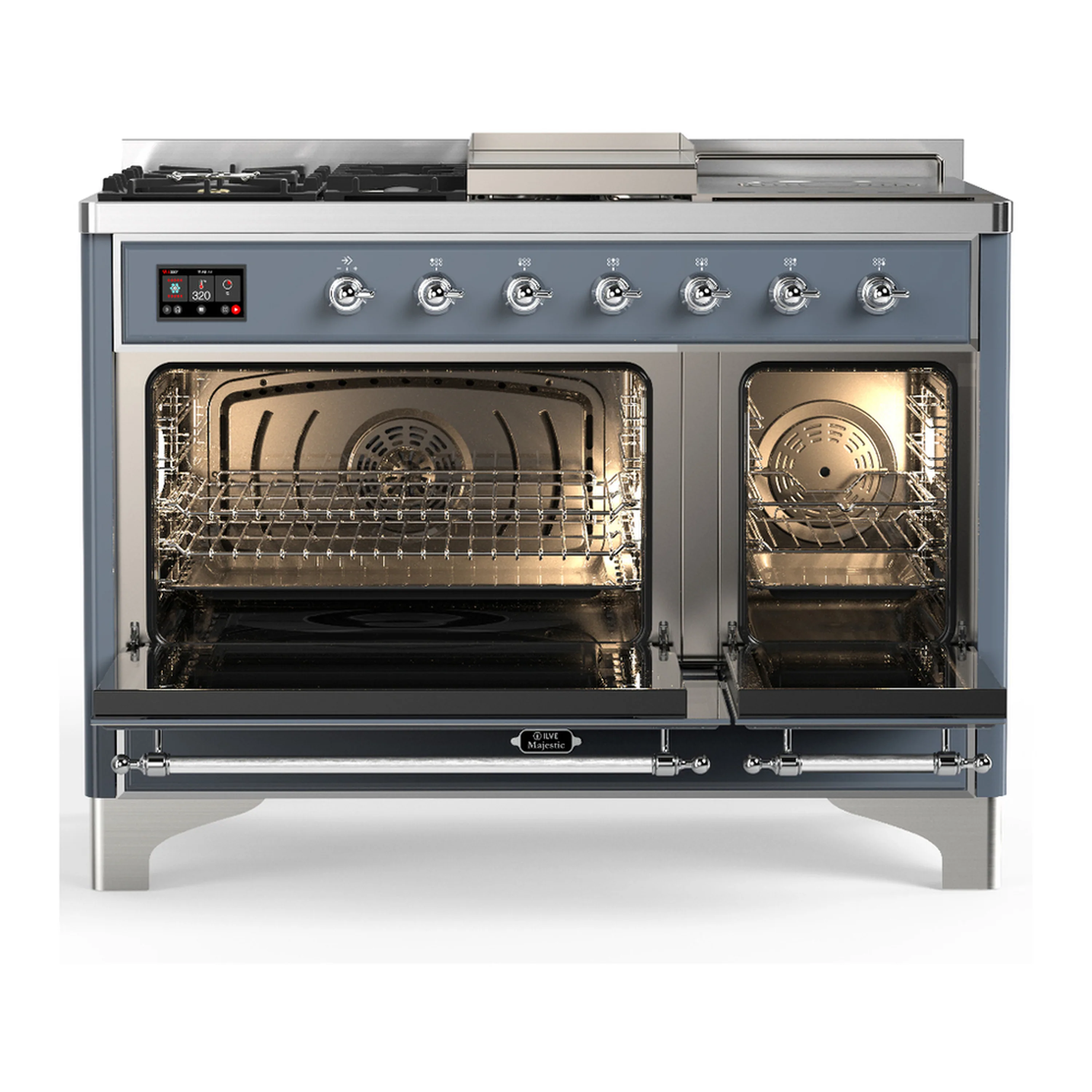 ILVE Majestic III 48-inch Dual Fuel Range with 5 Natural Gas Burner, Griddle, French Top and Solid Door Electric Oven in Blue Grey with Chrome Trim (UM48FSQNR3BGC) - Image 6