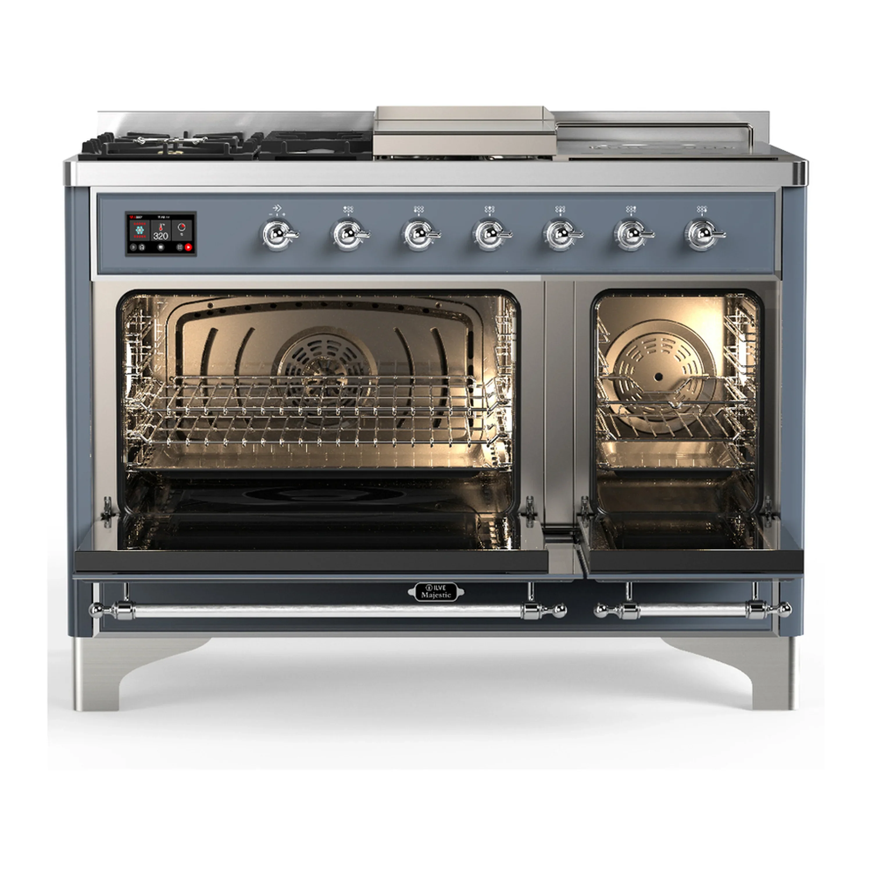 ILVE Majestic III 48-inch Dual Fuel Range with 5 Liquid Propane Burner, Griddle, French Top and Solid Door Electric Oven in Blue Grey with Chrome Trim (UM48FSQNR3BGCLP) - Image 6