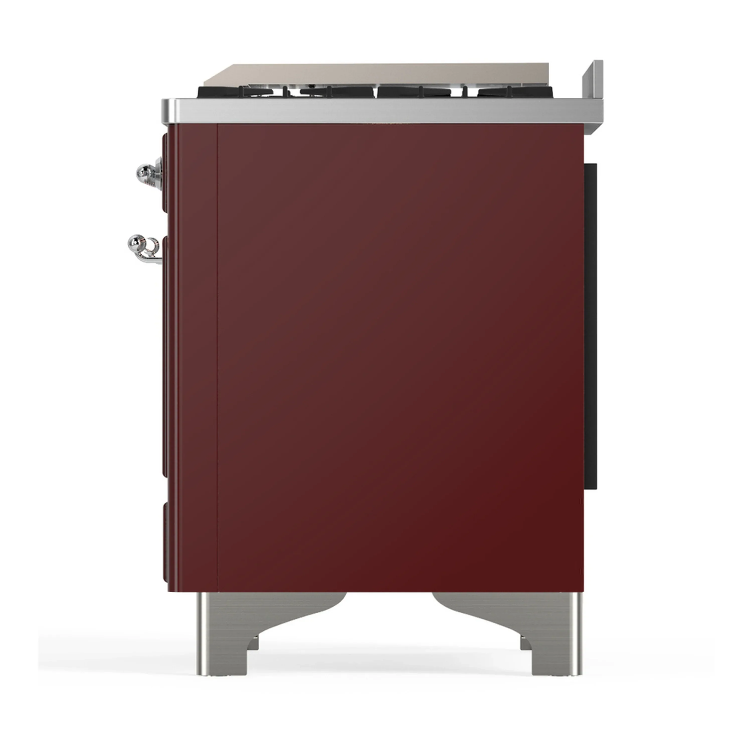 ILVE Majestic III 48-inch Dual Fuel Range with 5 Natural Gas Burner, Griddle and Triple Glass Door Electric Oven in Burgundy with Chrome Trim (UM48FNR3BUC) - Image 9