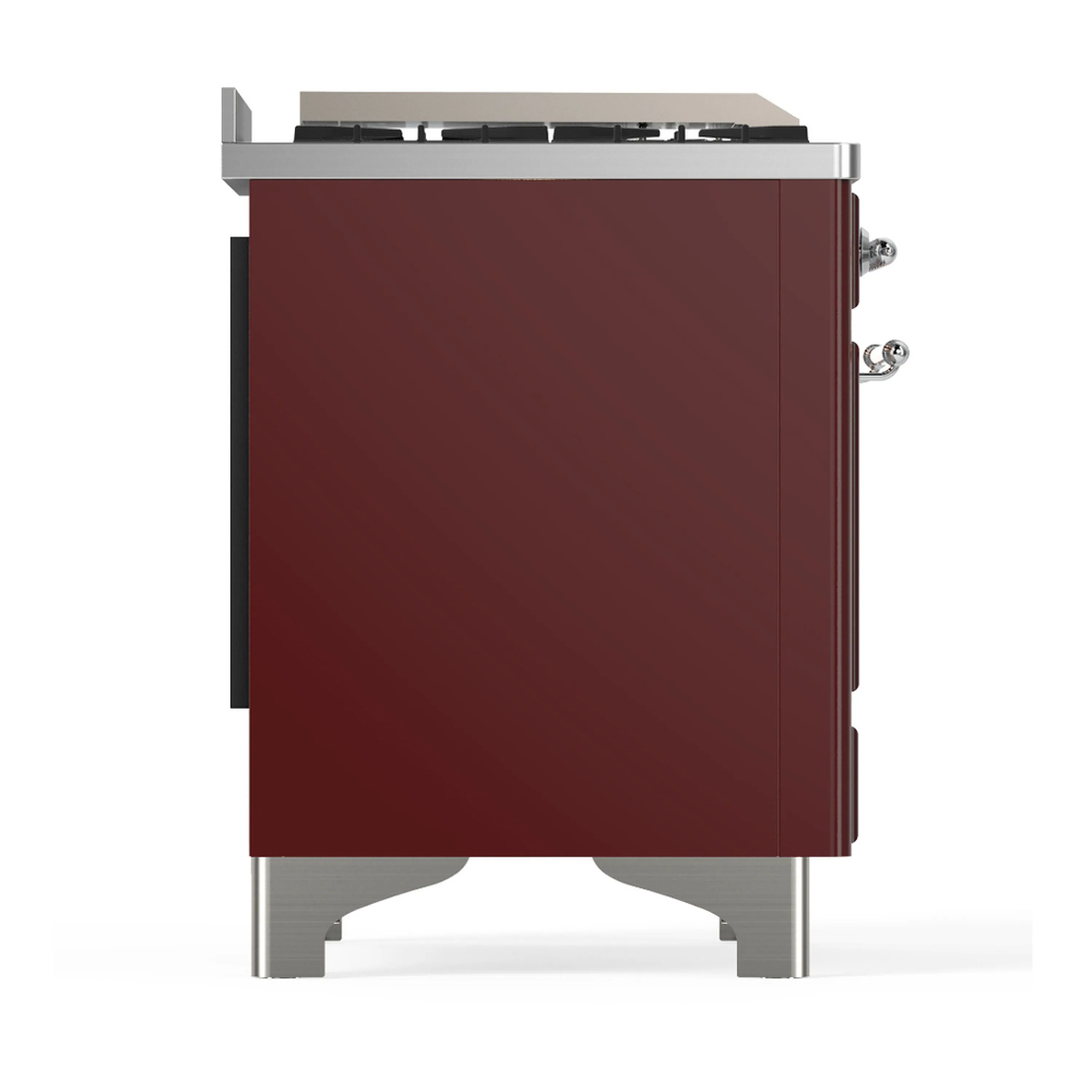 ILVE Majestic III 48-inch Dual Fuel Range with 5 Natural Gas Burner, Griddle and Solid Door Electric Oven in Burgundy with Chrome Trim (UM48FQNR3BUC) - Image 8