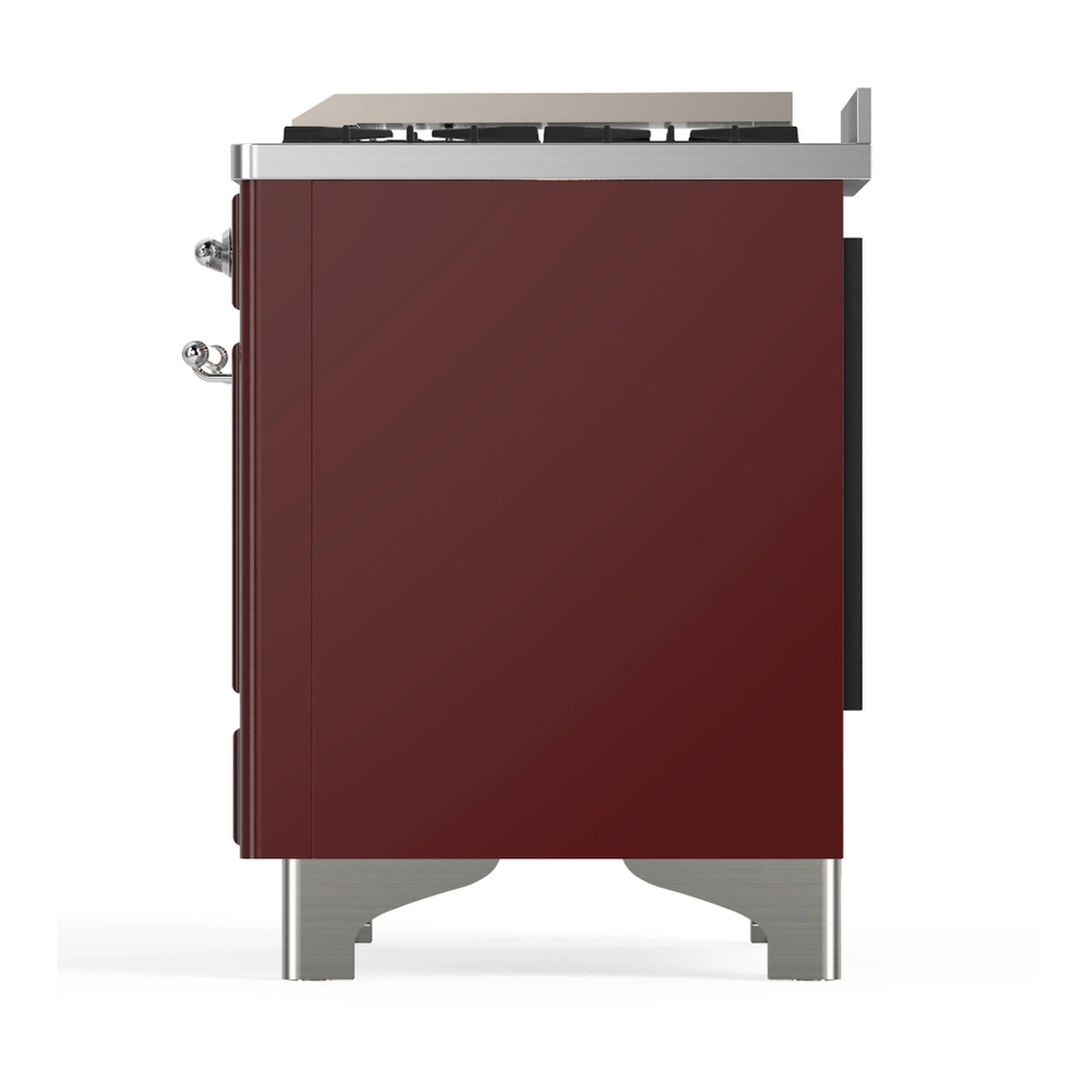 ILVE Majestic III 48-inch Dual Fuel Range with 5 Natural Gas Burner, Griddle and Solid Door Electric Oven in Burgundy with Chrome Trim (UM48FQNR3BUC) - Image 9