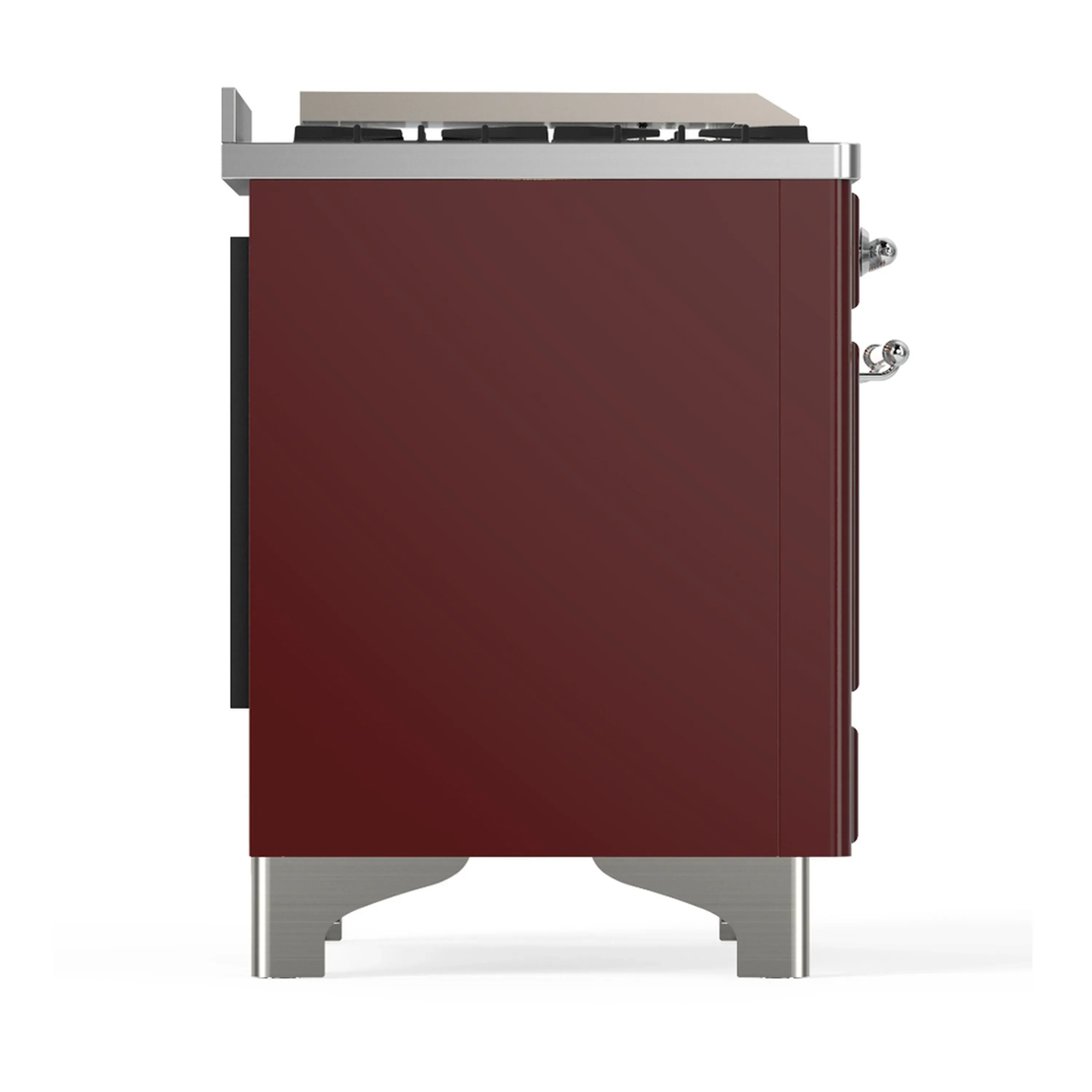 ILVE Majestic III 48-inch Dual Fuel Range with 5 Liquid Propane Burner, Griddle and Solid Door Electric Oven in Burgundy with Chrome Trim (UM48FQNR3BUCLP) - Image 8