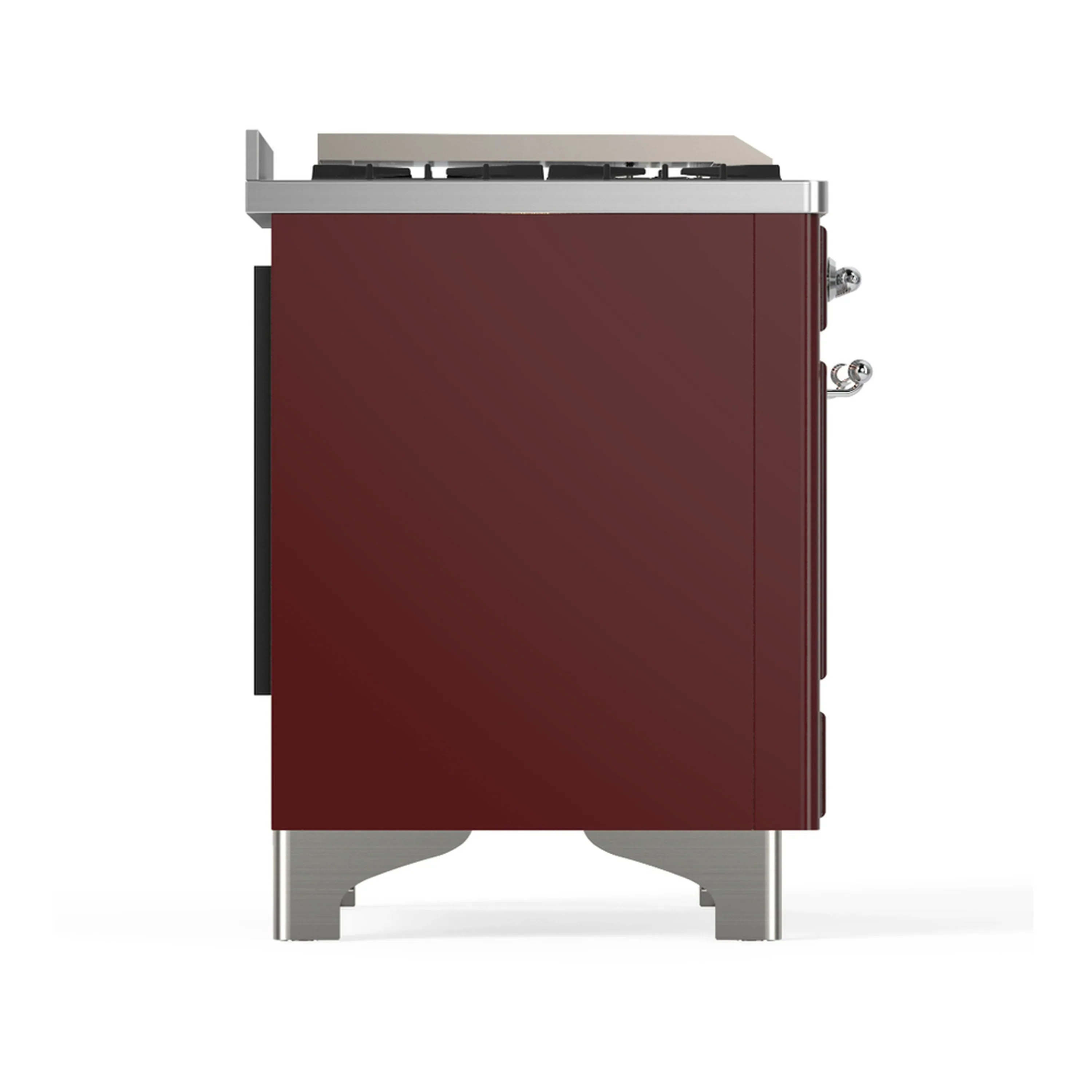 ILVE Majestic III 48-inch Dual Fuel Range with 5 Liquid Propane Burner, Griddle, French Top and Triple Glass Door Electric Oven in Burgundy with Chrome Trim (UM48FSNR3BUCLP) - Image 9