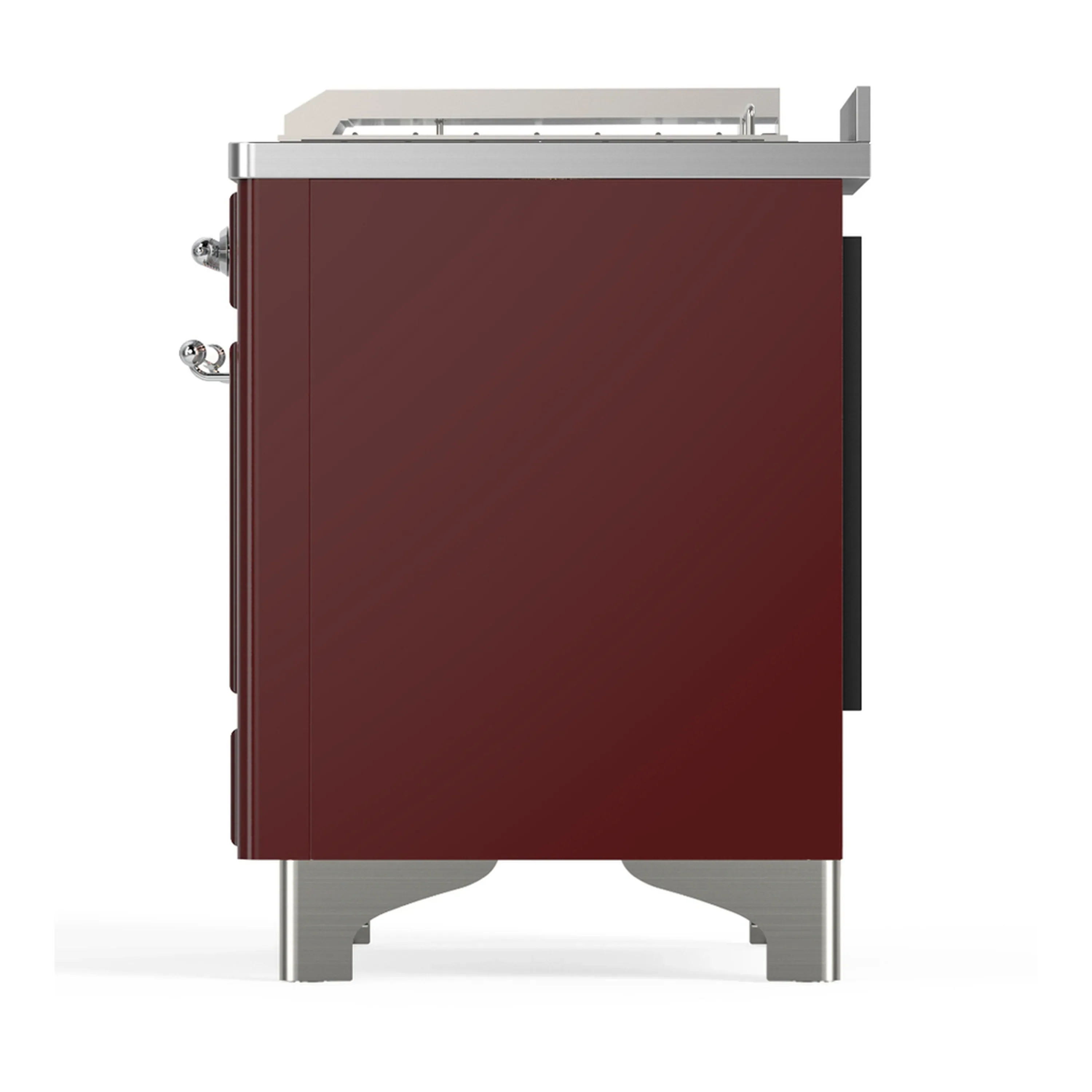 ILVE Majestic III 48-inch Dual Fuel Range with 5 Liquid Propane Burner, Griddle, French Top and Solid Door Electric Oven in Burgundy with Chrome Trim (UM48FSQNR3BUCLP) - Image 9