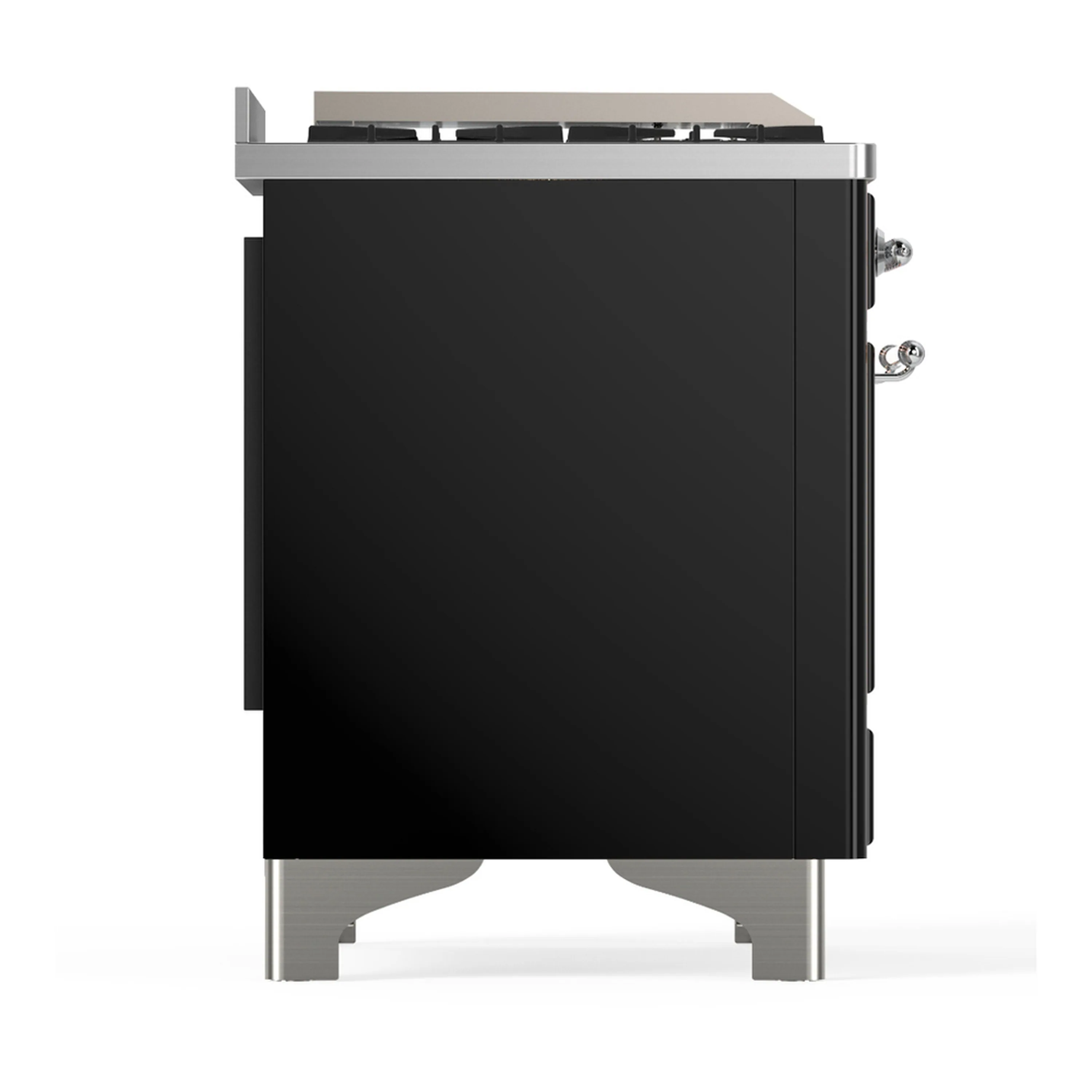 ILVE Majestic III 48-inch Dual Fuel Range with 5 Natural Gas Burner, Griddle and Triple Glass Door Electric Oven in Glossy Black with Chrome Trim (UM48FNR3BKC) - Image 8