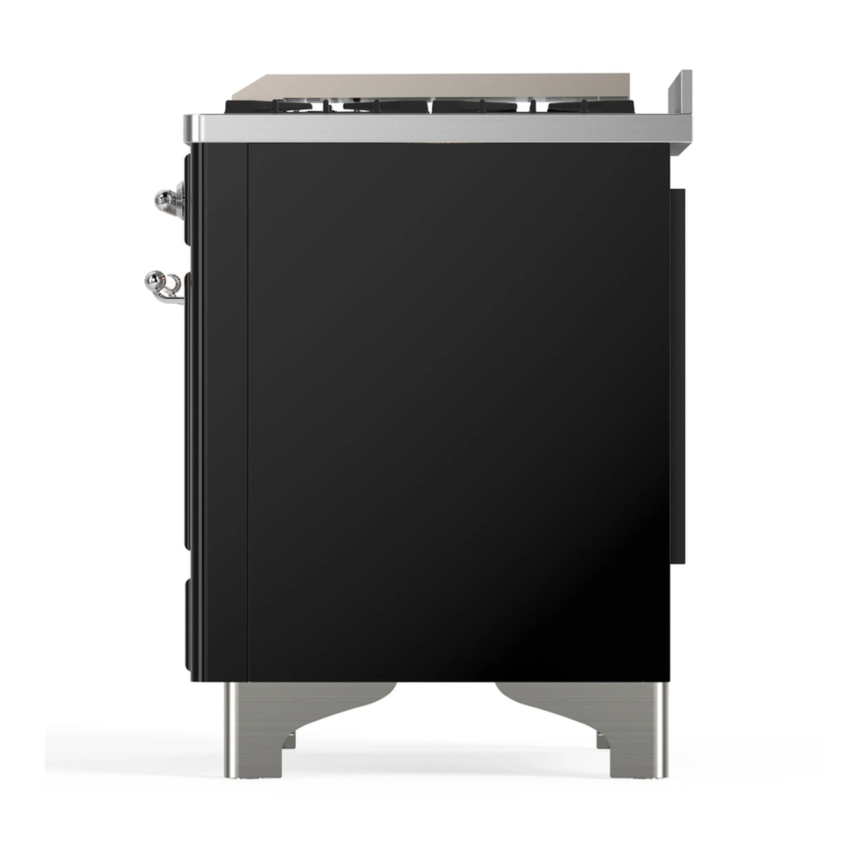 ILVE Majestic III 48-inch Dual Fuel Range with 5 Natural Gas Burner, Griddle and Triple Glass Door Electric Oven in Glossy Black with Chrome Trim (UM48FNR3BKC) - Image 9
