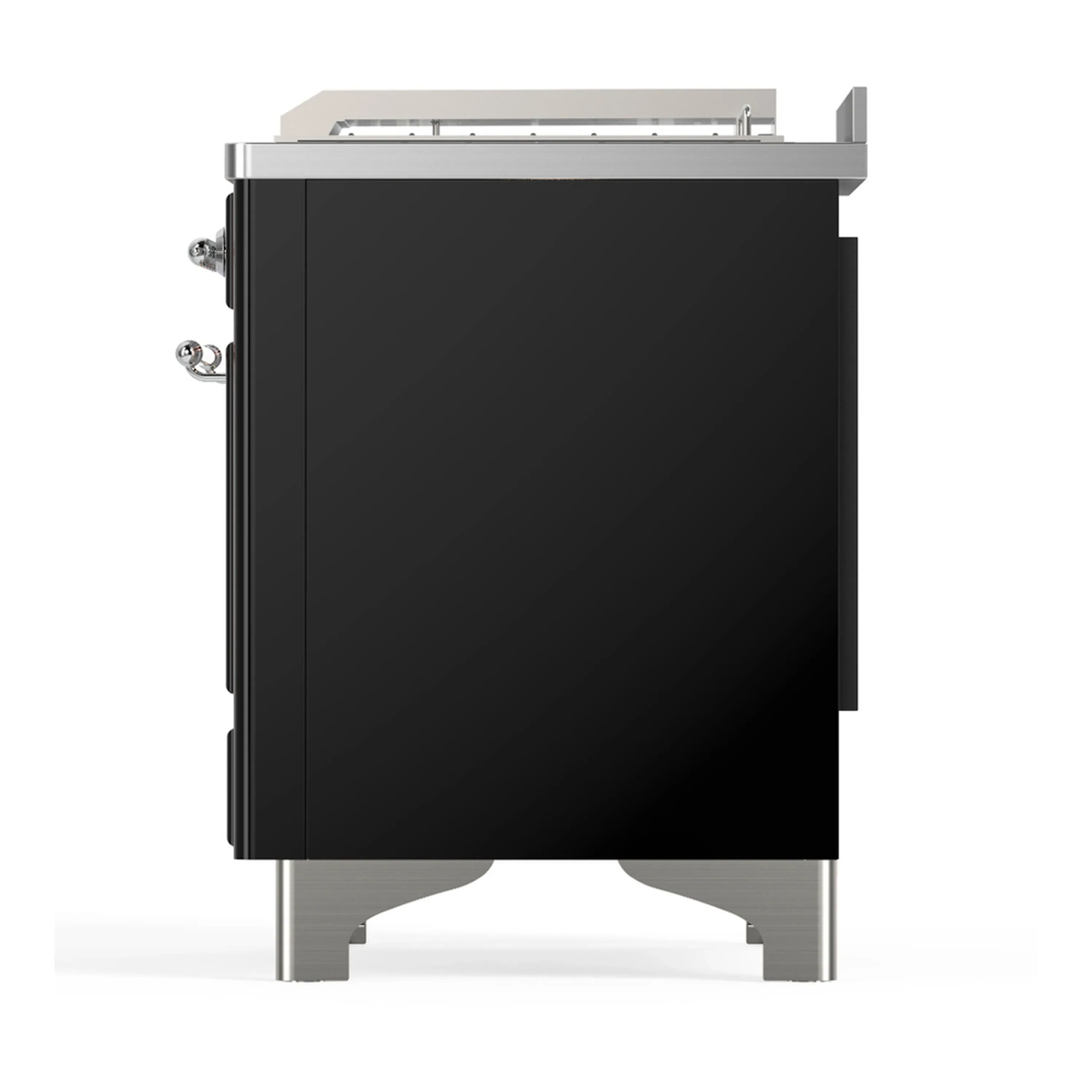 ILVE Majestic III 48-inch Dual Fuel Range with 5 Natural Gas Burner, Griddle, French Top and Triple Glass Door Electric Oven in Glossy Black with Chrome Trim (UM48FSNR3BKC) - Image 9