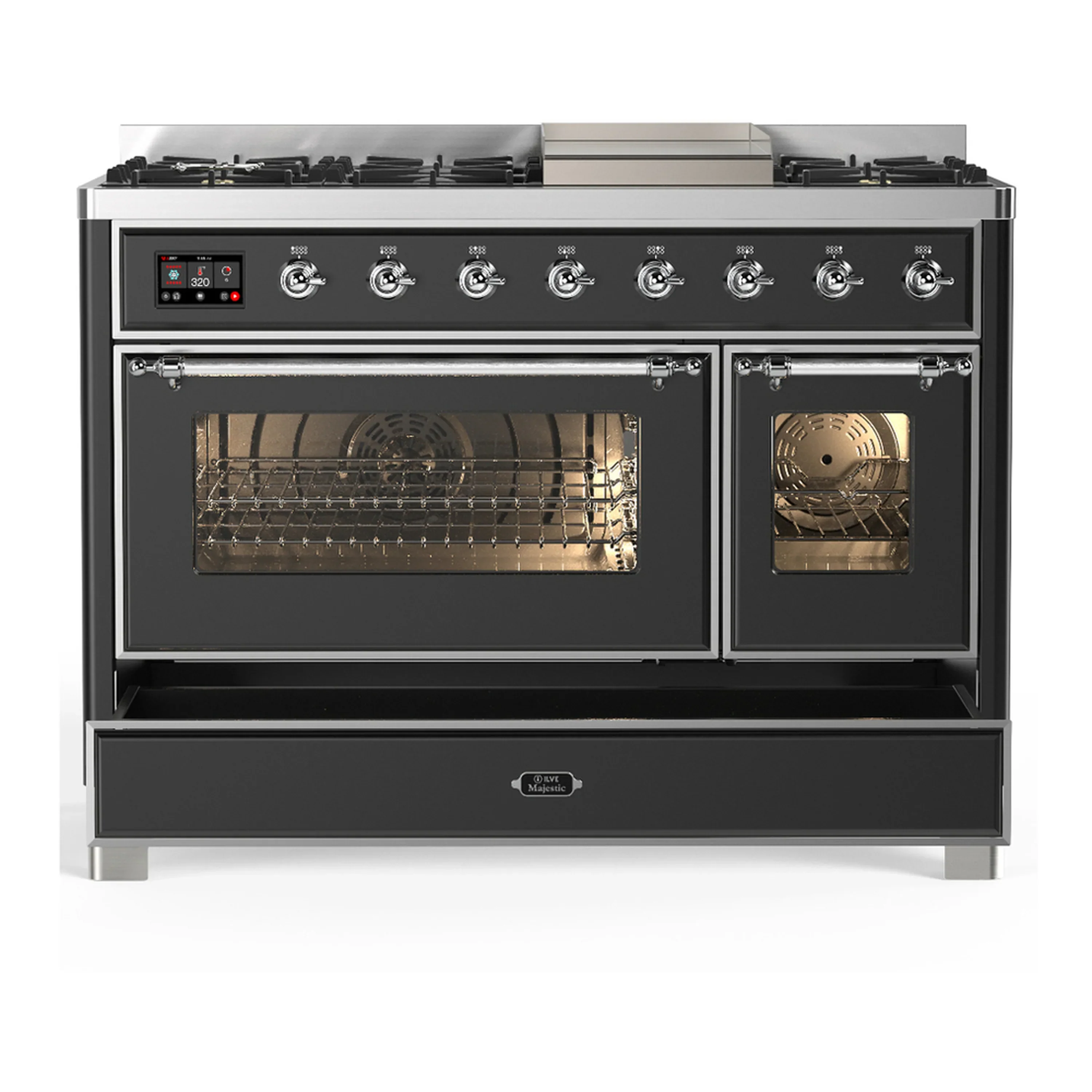 ILVE Majestic III 48-inch Dual Fuel Range with 5 Natural Gas Burner, Griddle and Triple Glass Door Electric Oven in Graphite Matte with Chrome Trim (UM48FNR3MGC) - Image 3