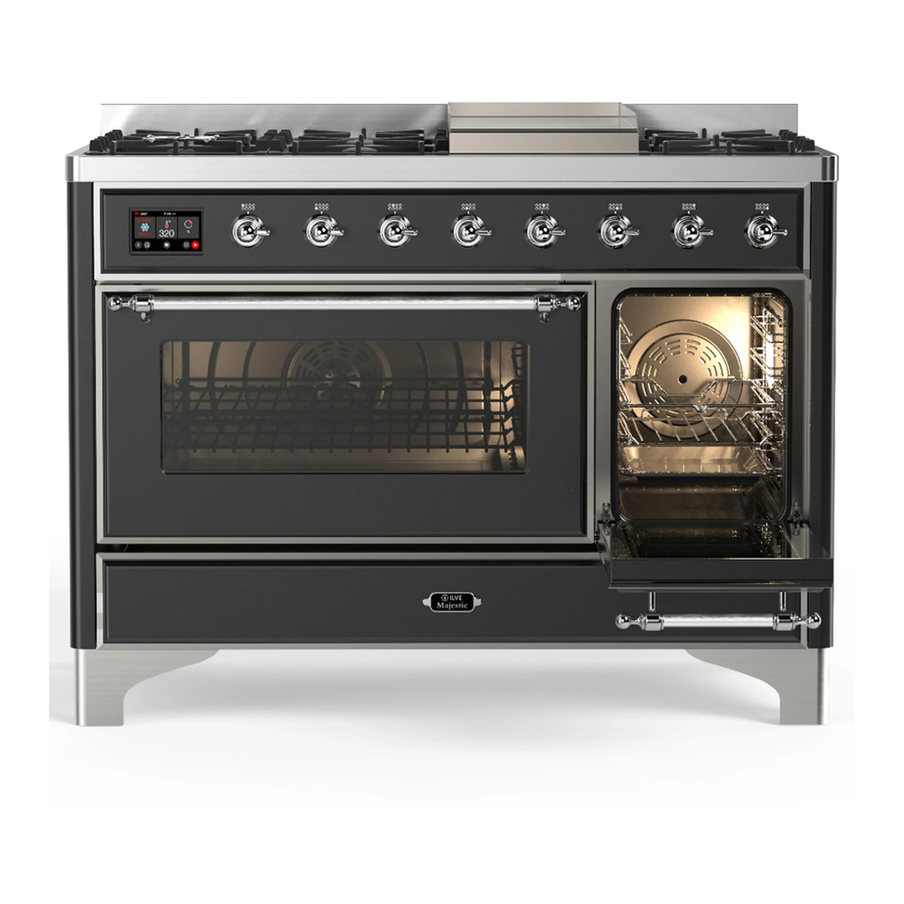 ILVE Majestic III 48-inch Dual Fuel Range with 5 Natural Gas Burner, Griddle and Triple Glass Door Electric Oven in Graphite Matte with Chrome Trim (UM48FNR3MGC) - Image 4