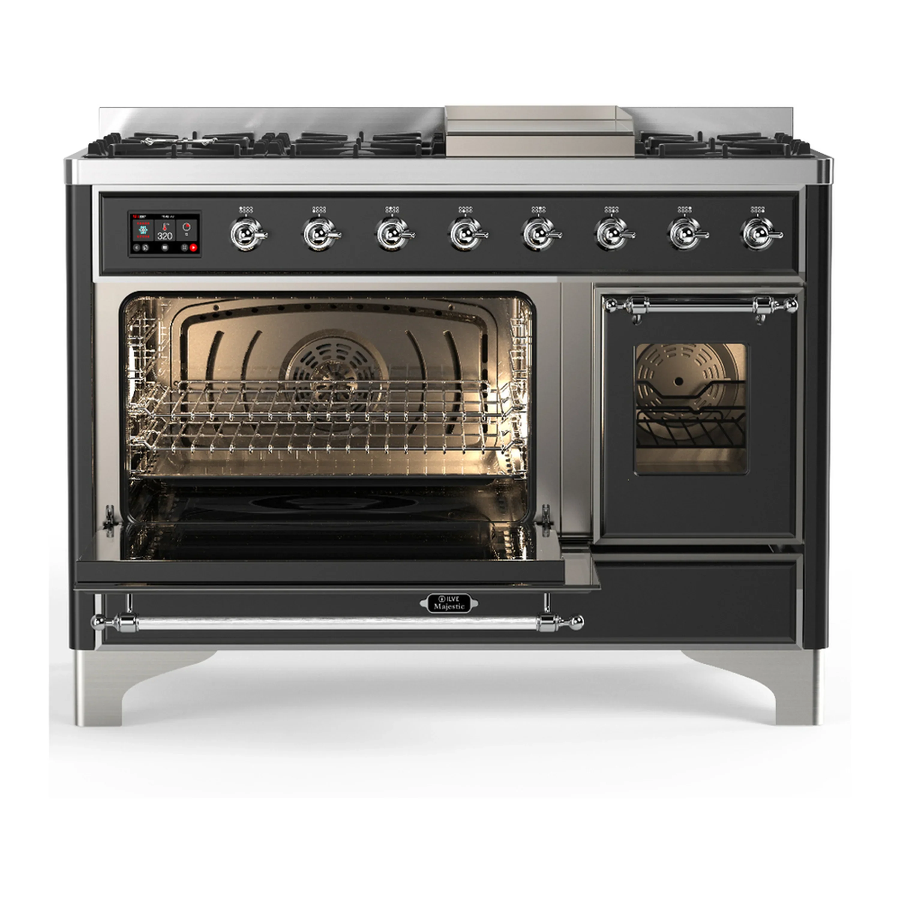 ILVE Majestic III 48-inch Dual Fuel Range with 5 Natural Gas Burner, Griddle and Triple Glass Door Electric Oven in Graphite Matte with Chrome Trim (UM48FNR3MGC) - Image 5