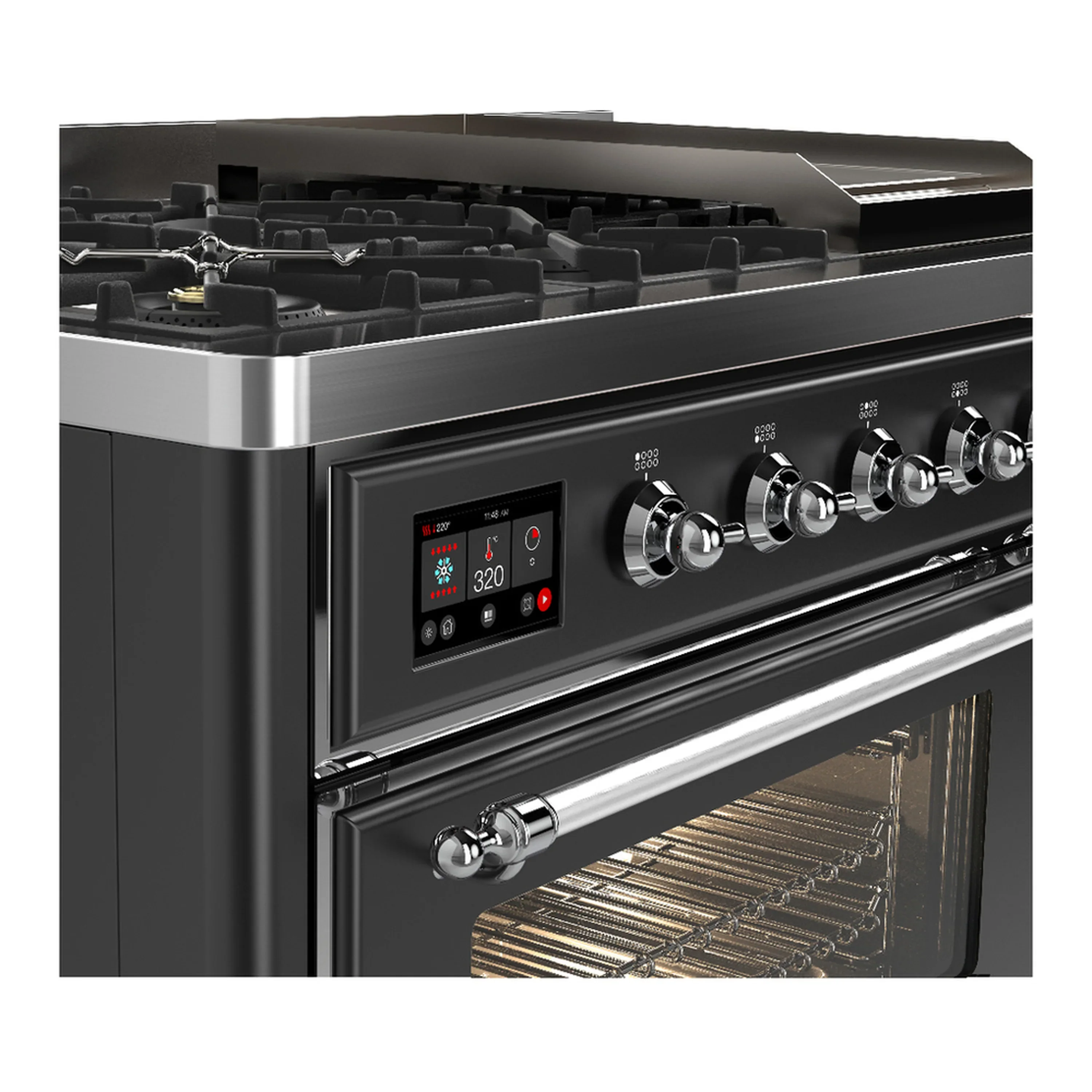 ILVE Majestic III 48-inch Dual Fuel Range with 5 Natural Gas Burner, Griddle and Triple Glass Door Electric Oven in Graphite Matte with Chrome Trim (UM48FNR3MGC) - Image 7