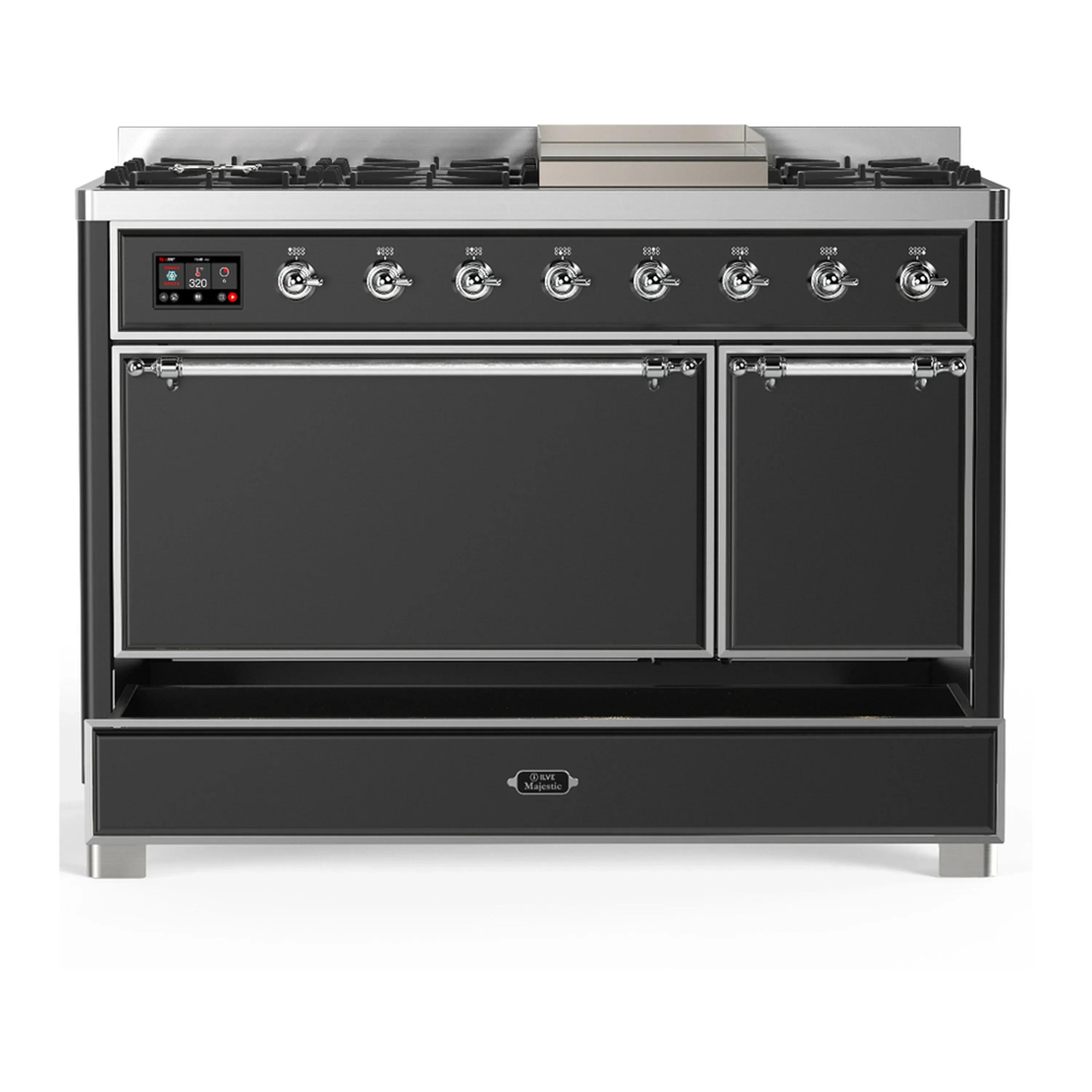 ILVE Majestic III 48-inch Dual Fuel Range with 5 Liquid Propane Burner, Griddle and Solid Door Electric Oven in Graphite Matte with Chrome Trim (UM48FQNR3MGCLP) - Image 3