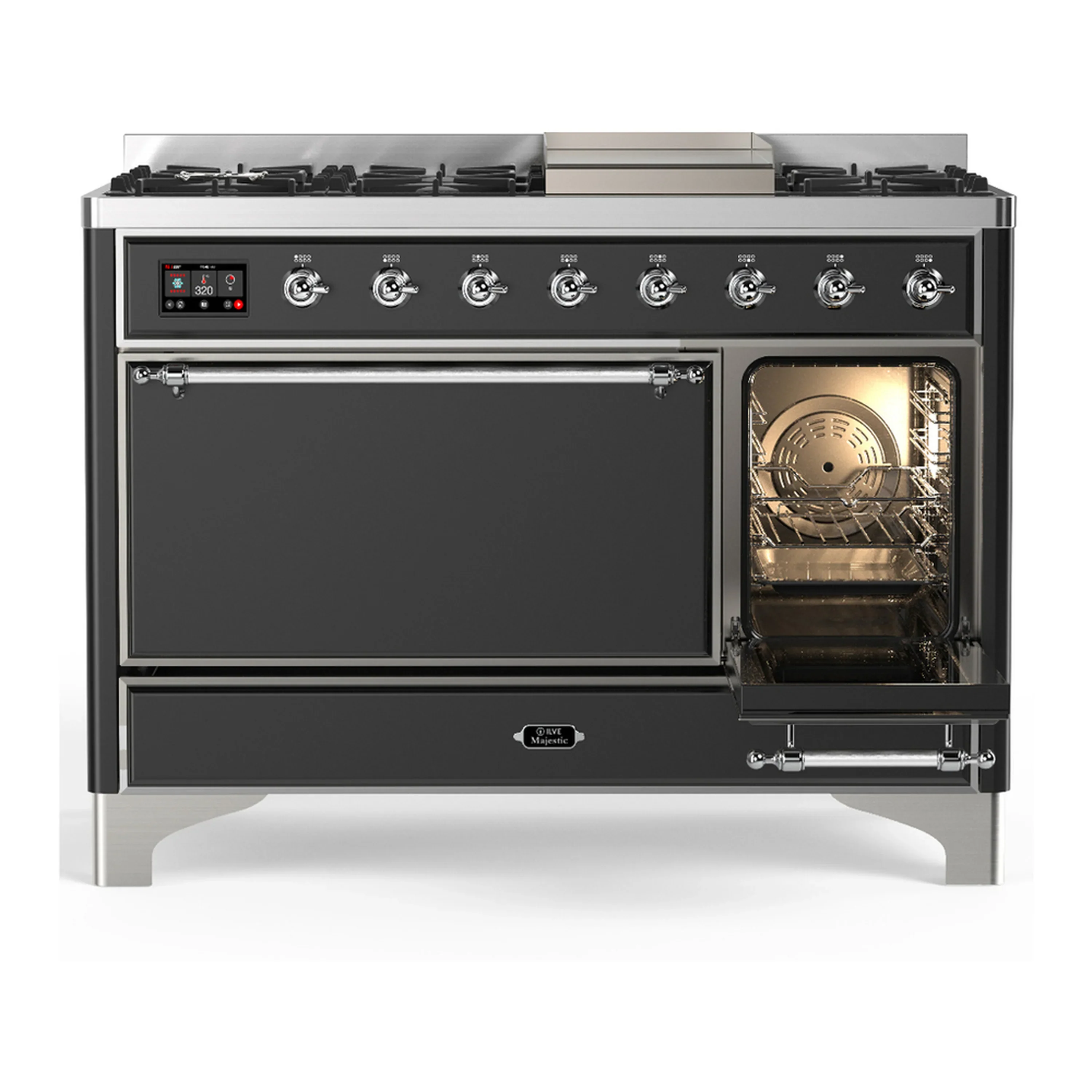 ILVE Majestic III 48-inch Dual Fuel Range with 5 Liquid Propane Burner, Griddle and Solid Door Electric Oven in Graphite Matte with Chrome Trim (UM48FQNR3MGCLP) - Image 4