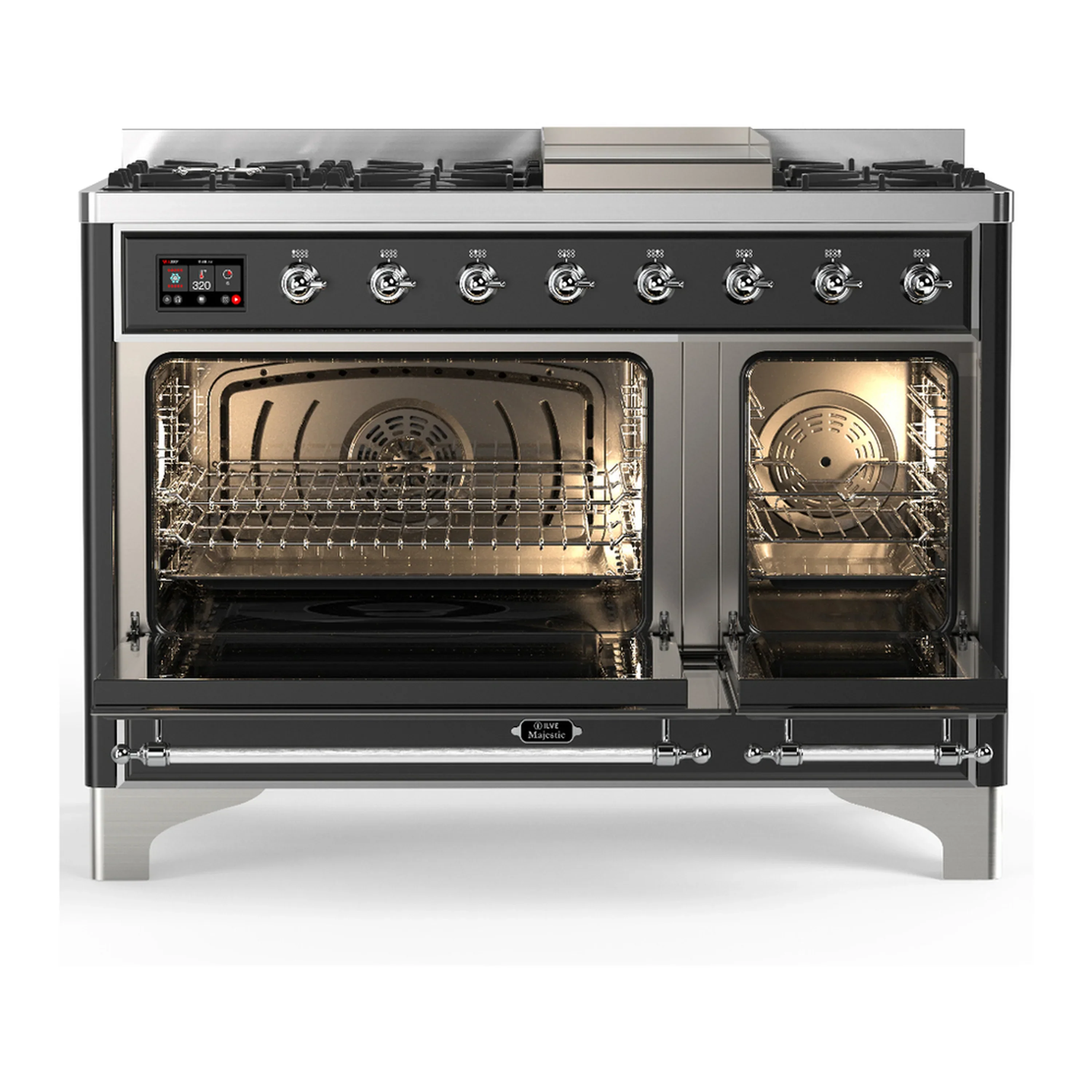 ILVE Majestic III 48-inch Dual Fuel Range with 5 Liquid Propane Burner, Griddle and Solid Door Electric Oven in Graphite Matte with Chrome Trim (UM48FQNR3MGCLP) - Image 6