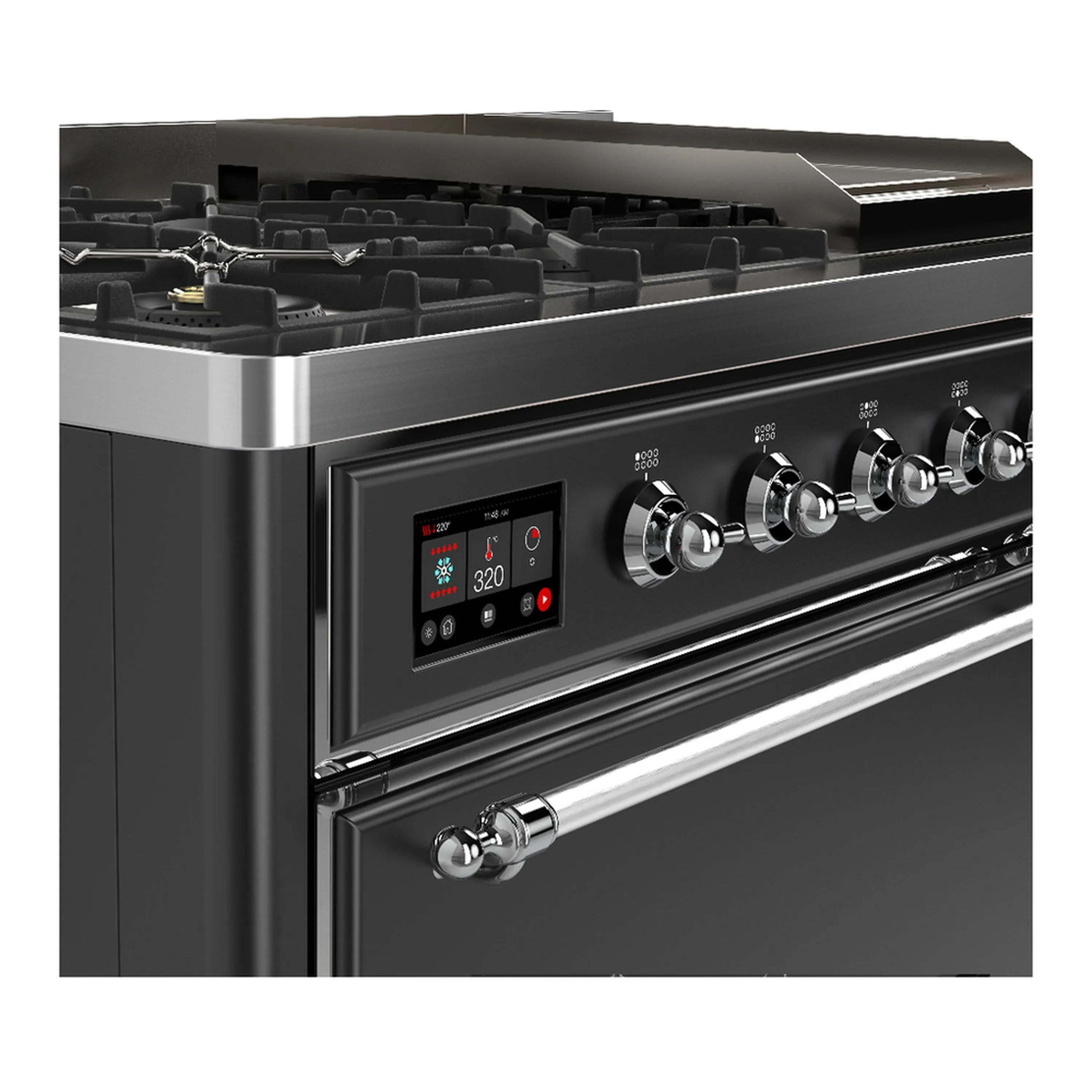 ILVE Majestic III 48-inch Dual Fuel Range with 5 Liquid Propane Burner, Griddle and Solid Door Electric Oven in Graphite Matte with Chrome Trim (UM48FQNR3MGCLP) - Image 7