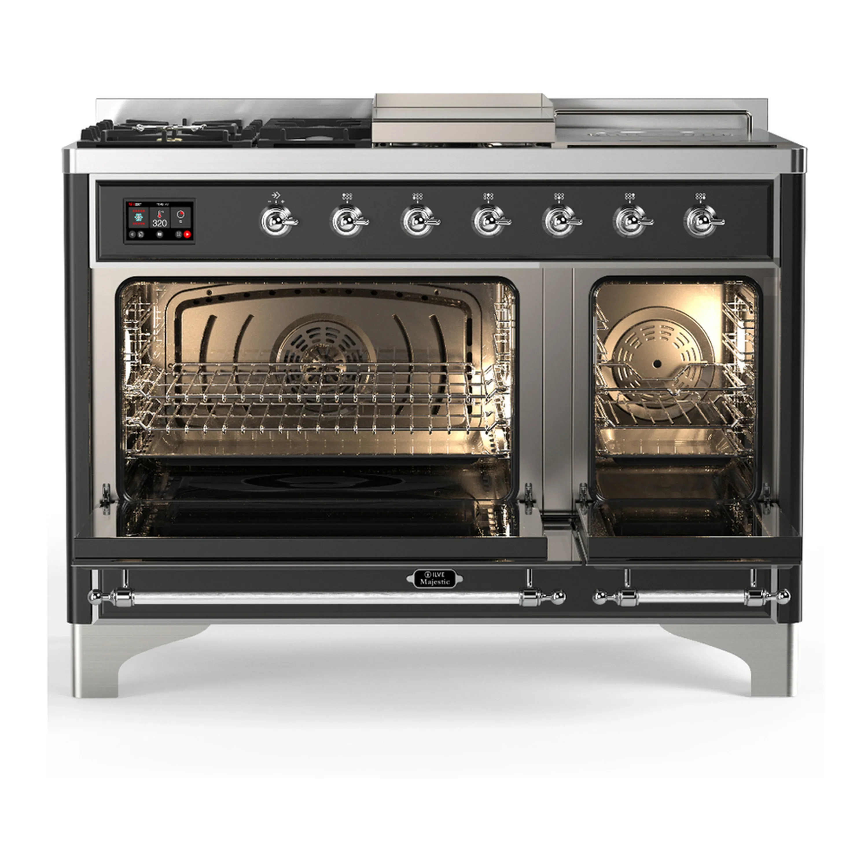 ILVE Majestic III 48-inch Dual Fuel Range with 5 Liquid Propane Burner, Griddle, French Top and Triple Glass Door Electric Oven in Graphite Matte with Chrome Trim (UM48FSNR3MGCLP) - Image 6