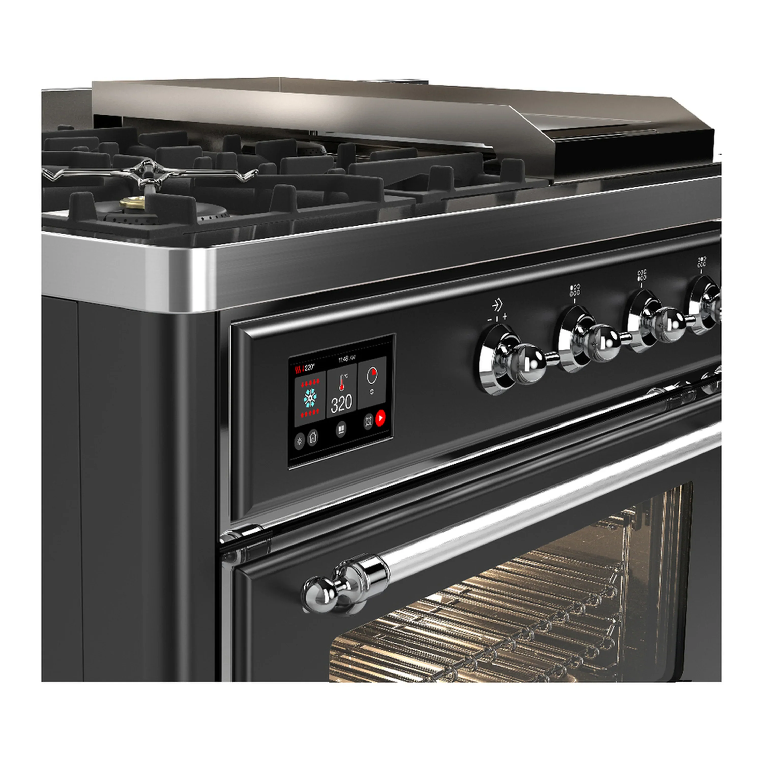 ILVE Majestic III 48-inch Dual Fuel Range with 5 Liquid Propane Burner, Griddle, French Top and Triple Glass Door Electric Oven in Graphite Matte with Chrome Trim (UM48FSNR3MGCLP) - Image 7
