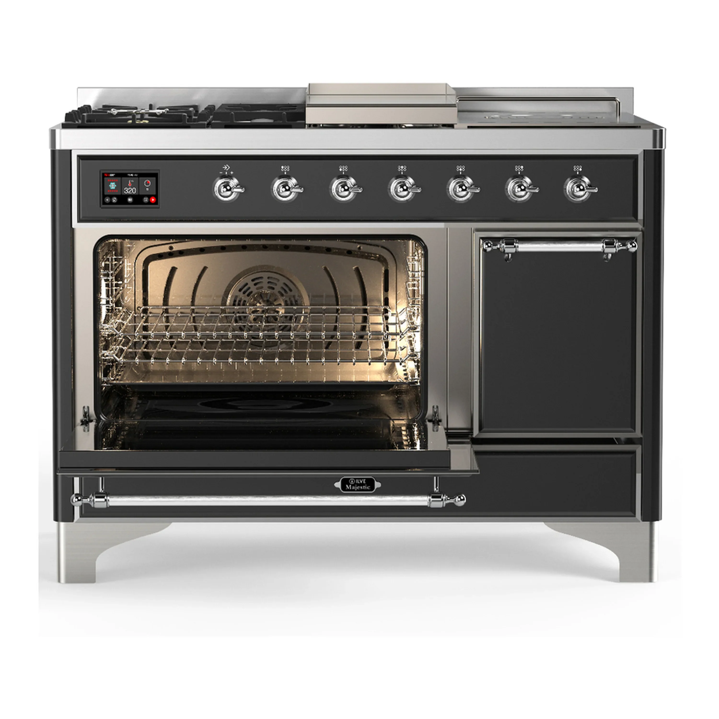 ILVE Majestic III 48-inch Dual Fuel Range with 5 Liquid Propane Burner, Griddle, French Top and Solid Door Electric Oven in Graphite Matte with Chrome Trim (UM48FSQNR3MGCLP) - Image 5