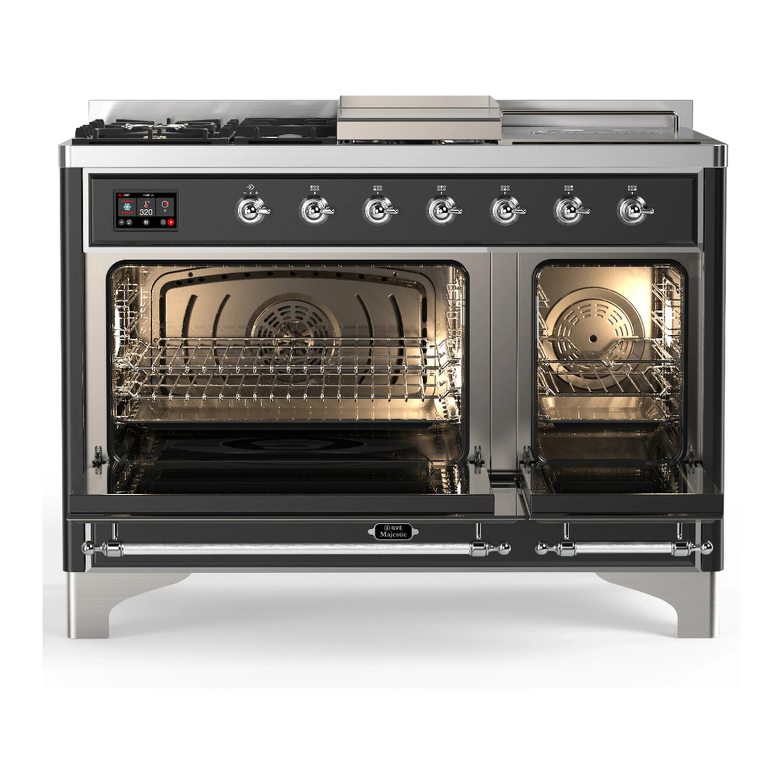 ILVE Majestic III 48-inch Dual Fuel Range with 5 Liquid Propane Burner, Griddle, French Top and Solid Door Electric Oven in Graphite Matte with Chrome Trim (UM48FSQNR3MGCLP) - Image 6