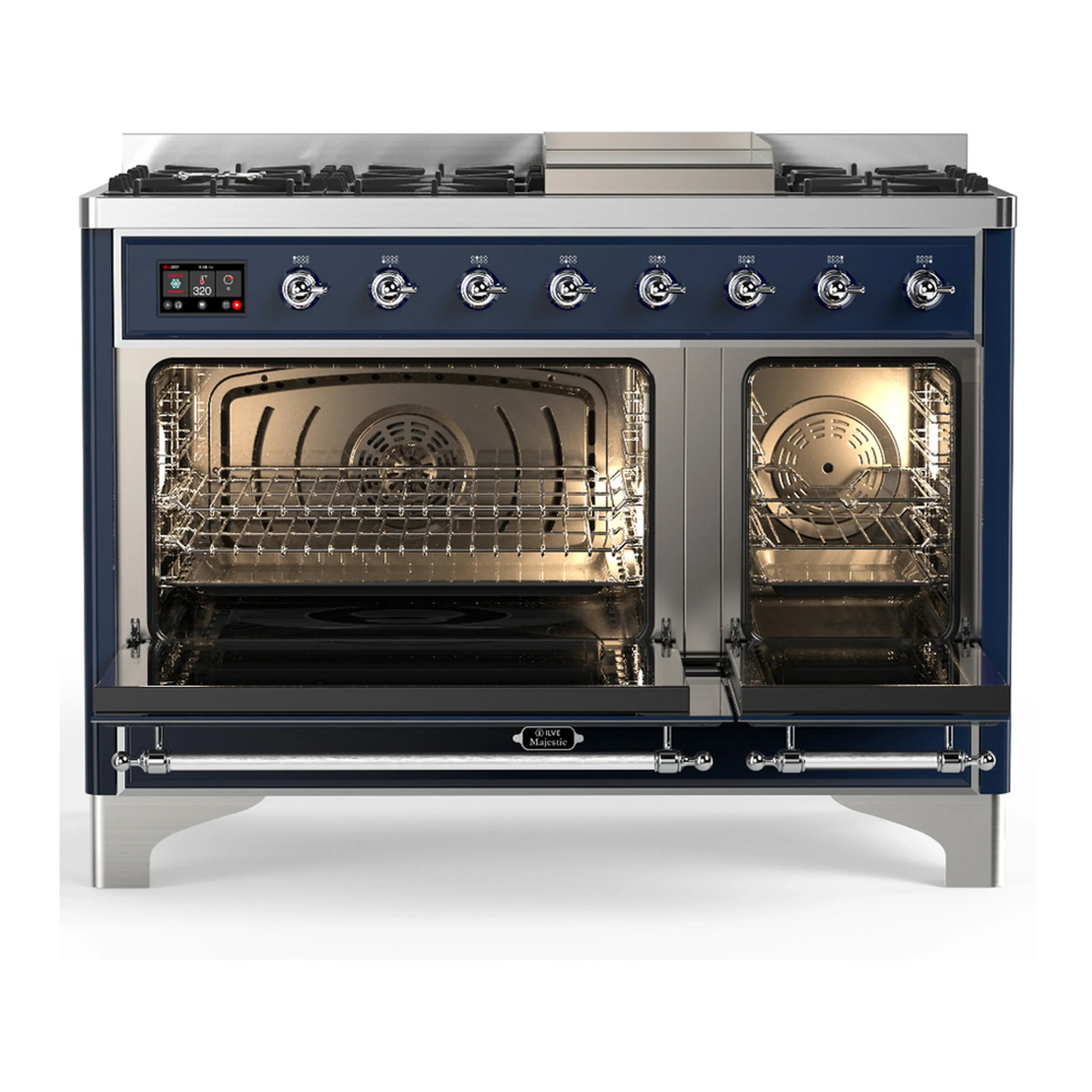 ILVE Majestic III 48-inch Dual Fuel Range with 5 Liquid Propane Burner, Griddle and Solid Door Electric Oven in Midnight Blue with Chrome Trim (UM48FQNR3MBCLP) - Image 6