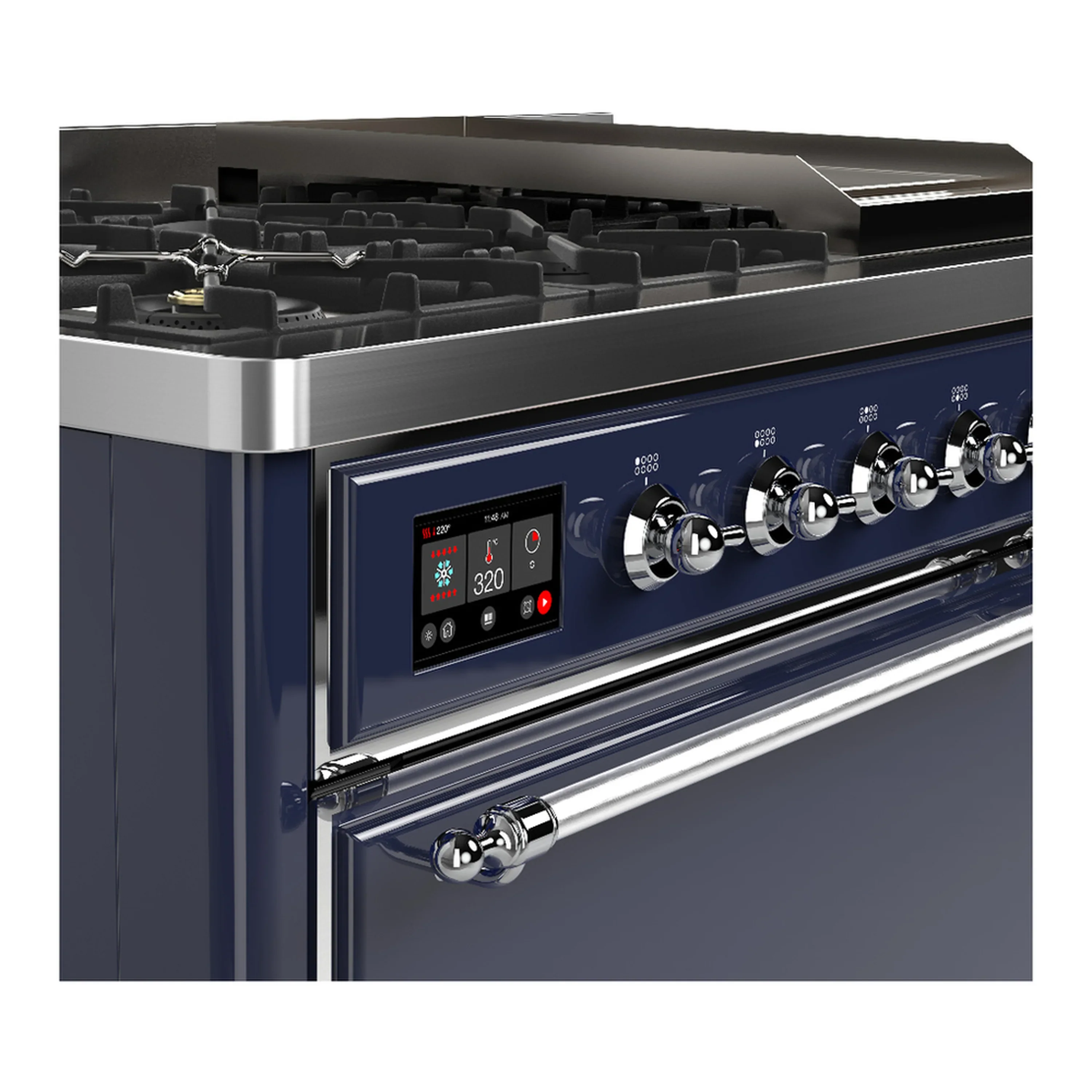 ILVE Majestic III 48-inch Dual Fuel Range with 5 Liquid Propane Burner, Griddle and Solid Door Electric Oven in Midnight Blue with Chrome Trim (UM48FQNR3MBCLP) - Image 7