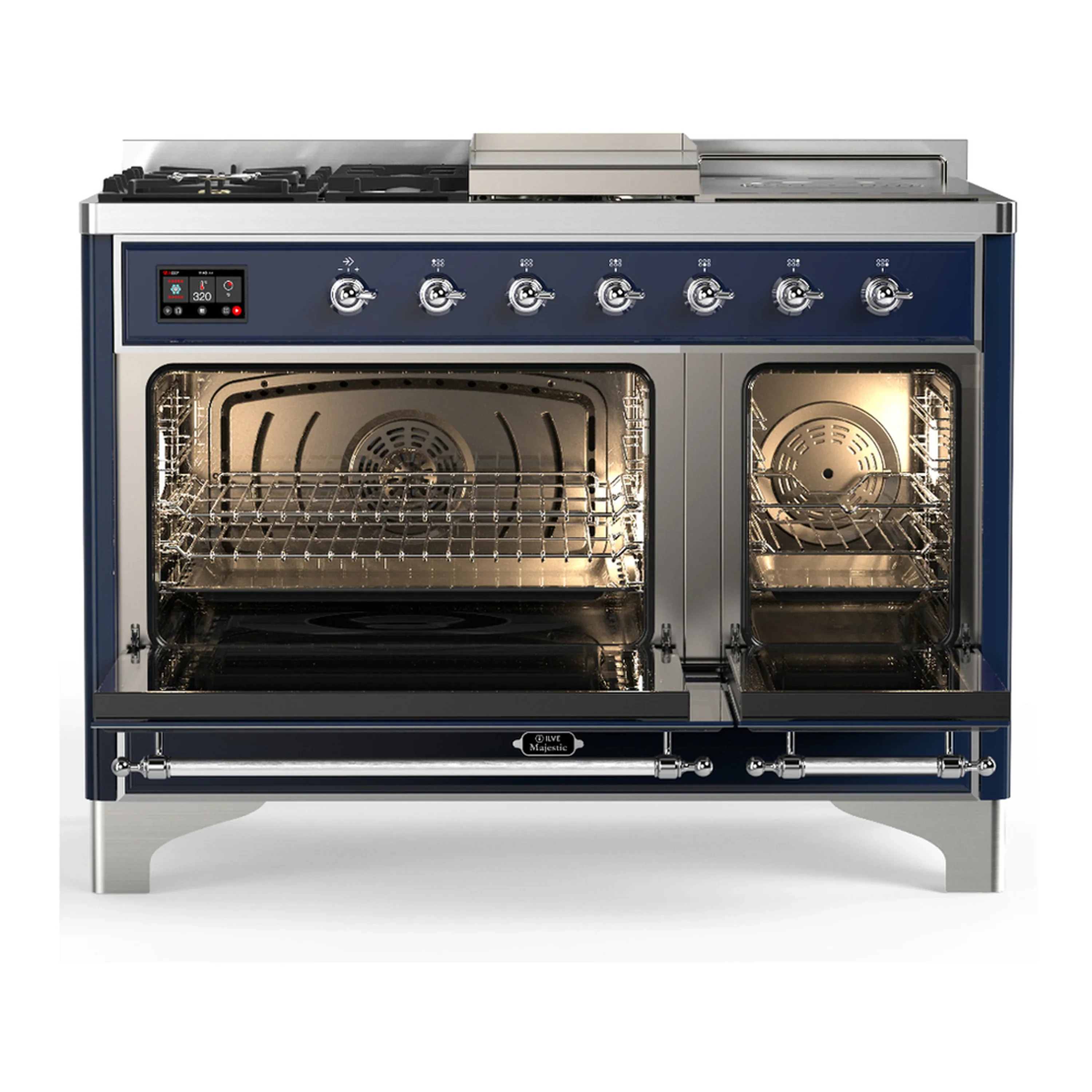 ILVE Majestic III 48-inch Dual Fuel Range with 5 Natural Gas Burner, Griddle, French Top and Solid Door Electric Oven in Midnight Blue with Chrome Trim (UM48FSQNR3MBC) - Image 6